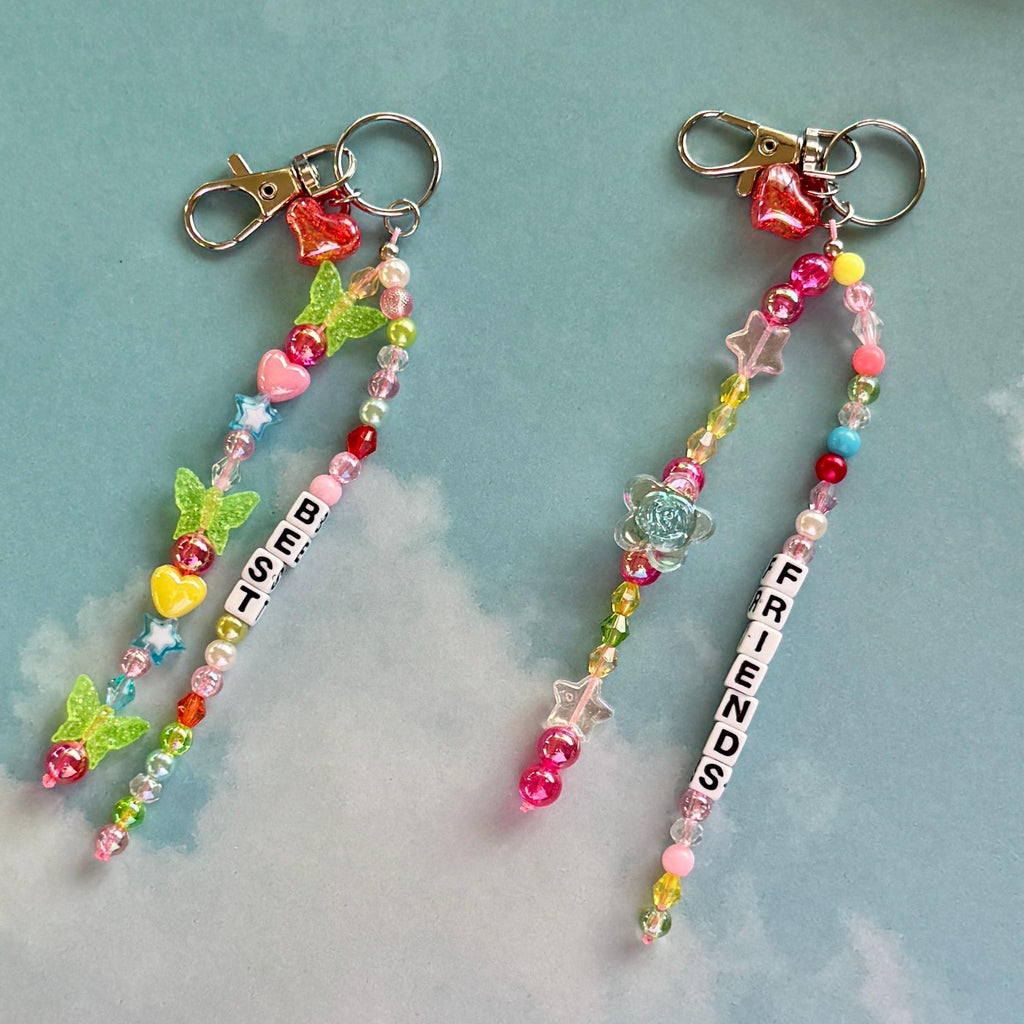 BFF Beaded Keychain Set, Y2K Sparkly Zipper Pulls