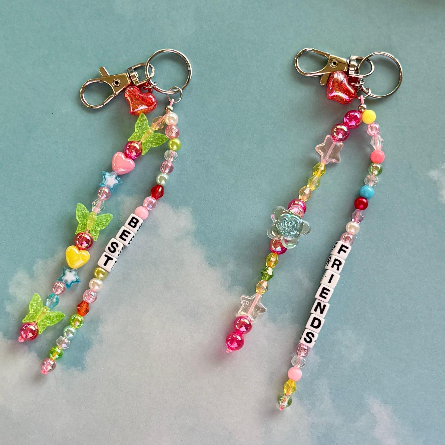 BFF Beaded Keychain Set, Y2K Sparkly Zipper Pulls
