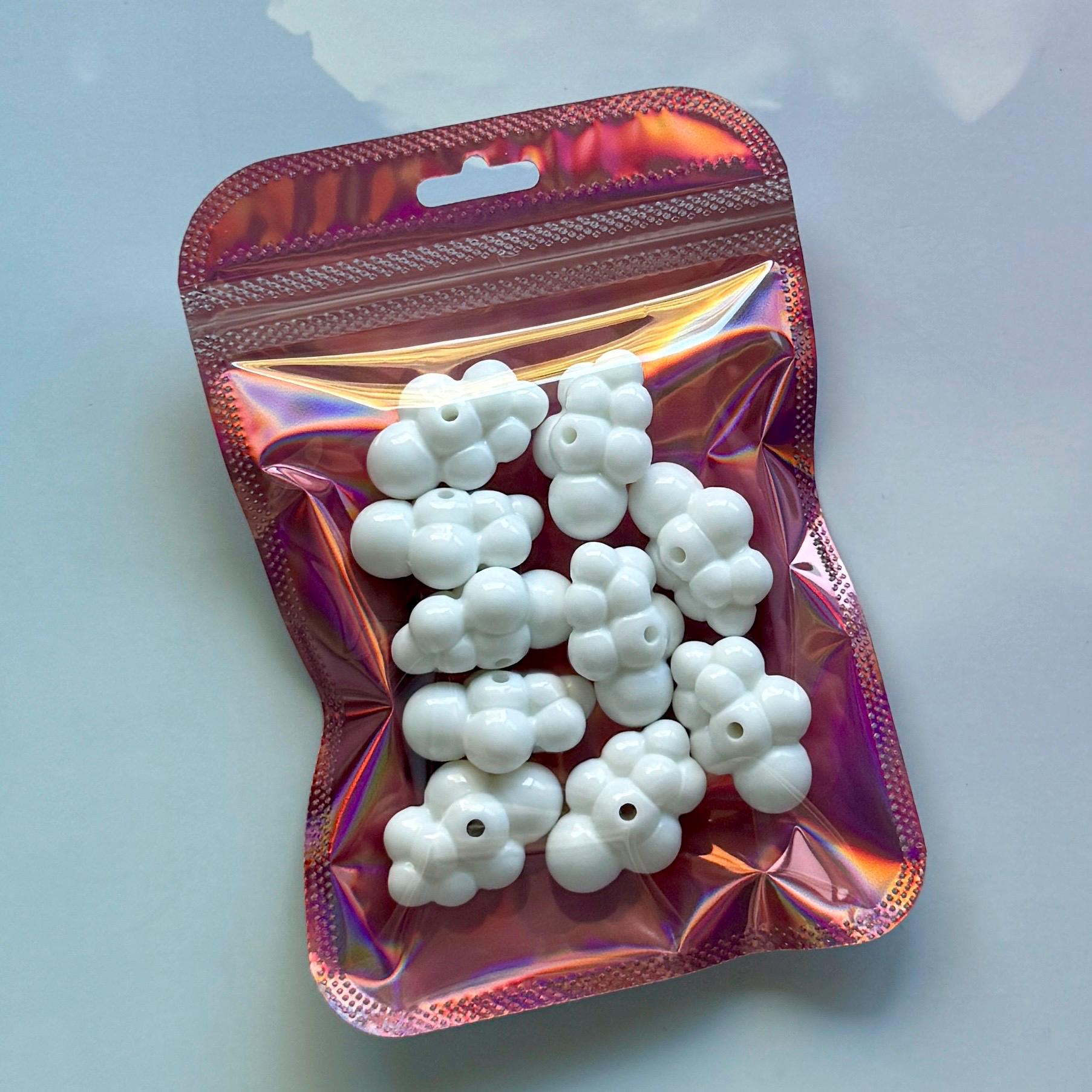 White Cloud Acrylic Beads, Chunky 3D, 33x23x17mm, 10 pc set