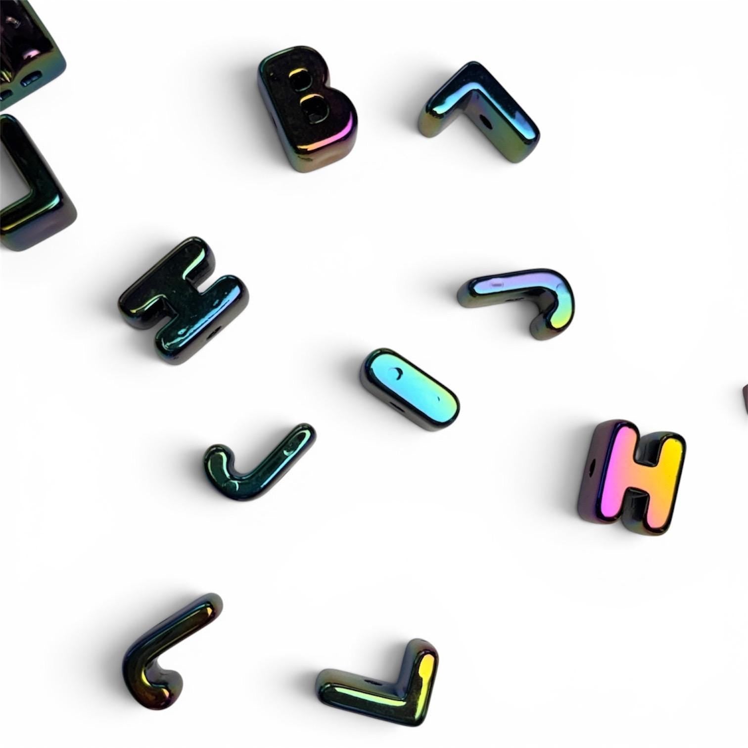 26pcs A-Z Black Iridescent Letter Bead Set, 20mm, Hole: 3.5mm