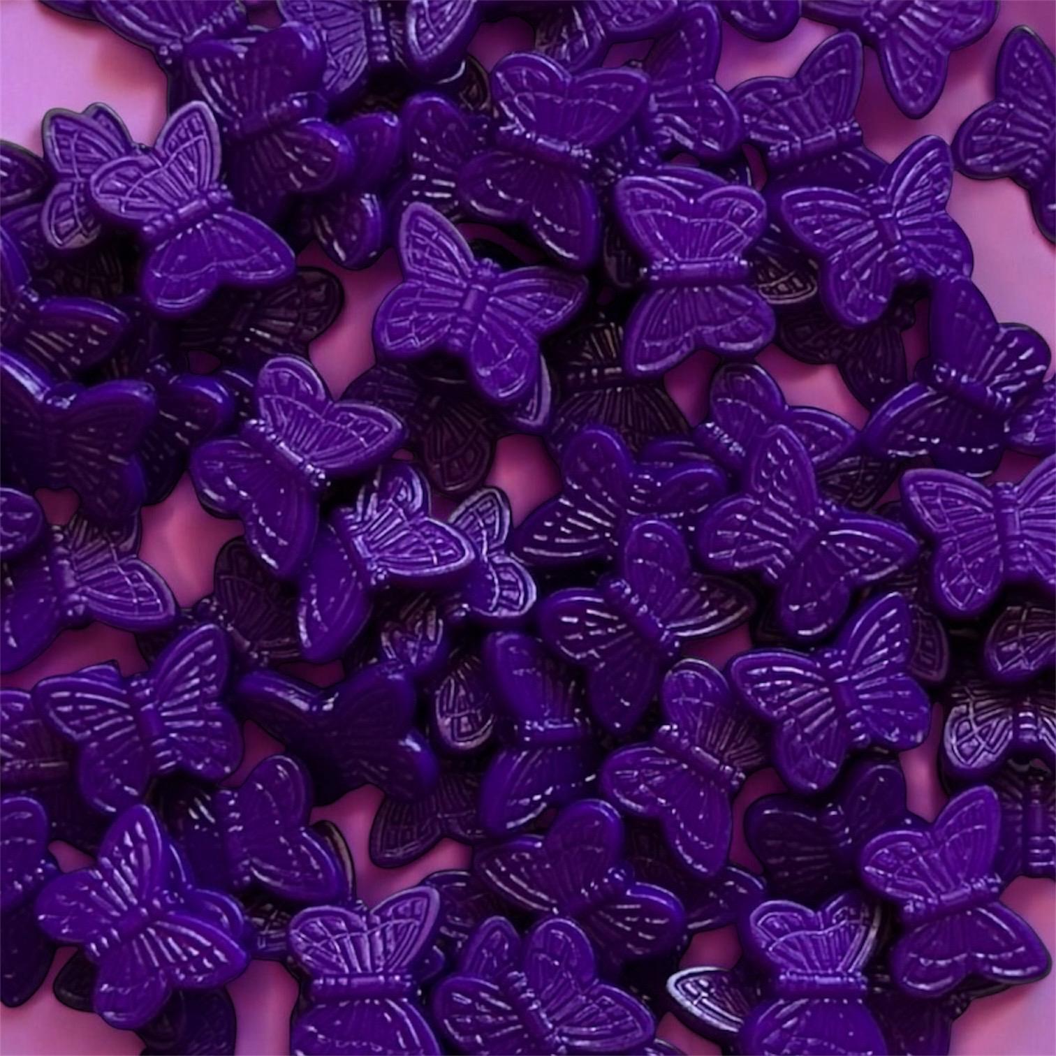 Dark Purple Butterfly Beads, Acrylic, 11mm, 100 Pieces
