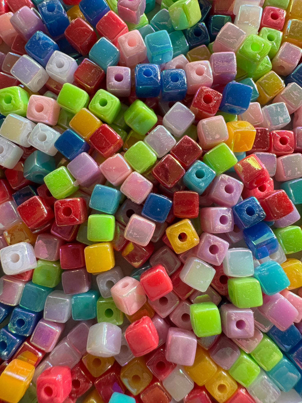 Tiny 4mm Cube Beads, AB Plated, 100 pcs, Hole: 1mm