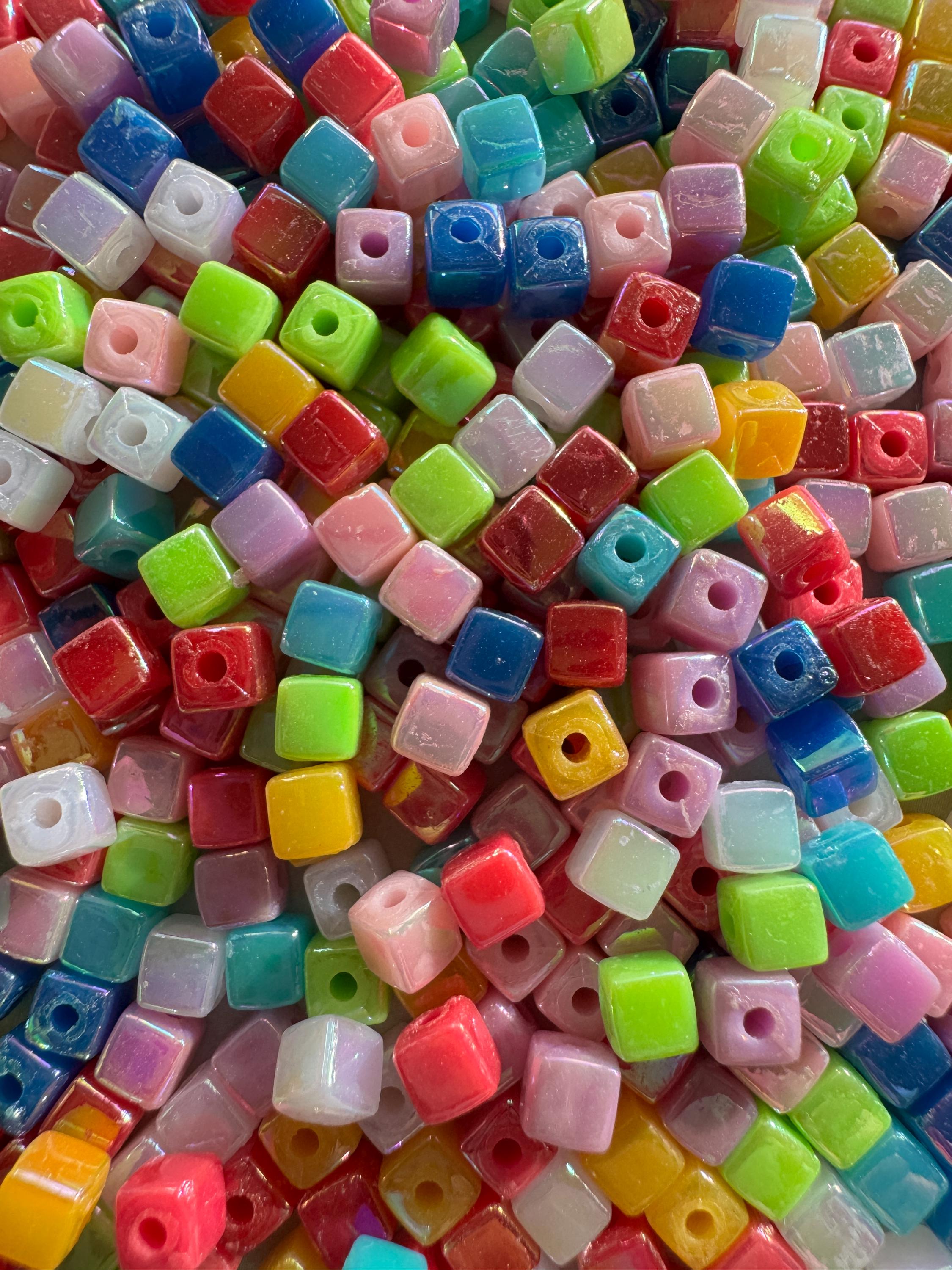 Tiny 4mm Cube Beads, AB Plated, 100 pcs, Hole: 1mm