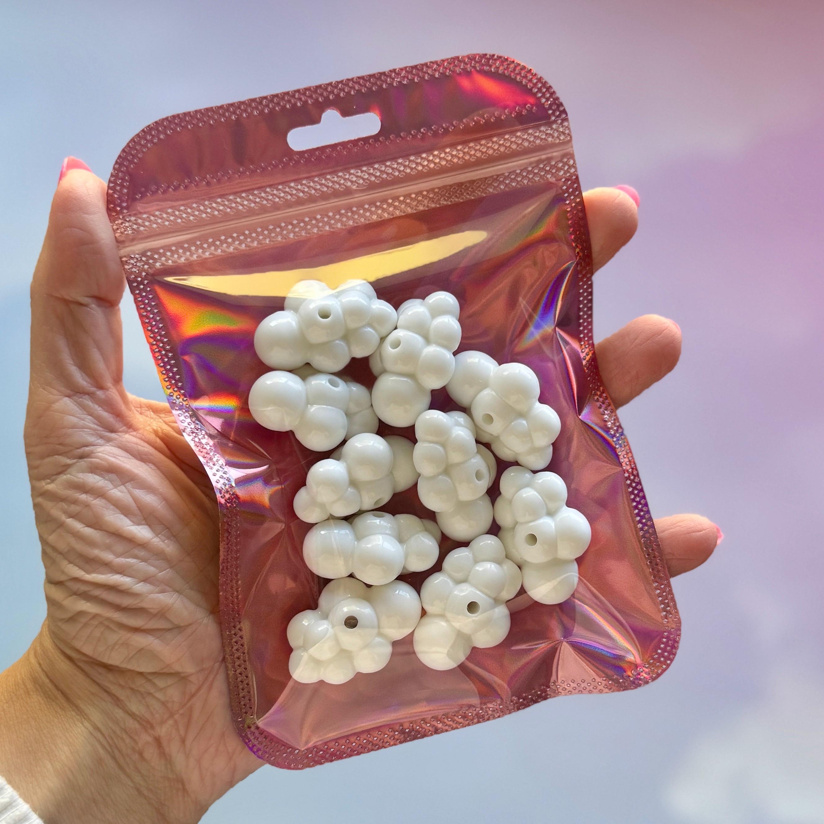 White Cloud Acrylic Beads, Chunky 3D, 33x23x17mm, 10 pc set