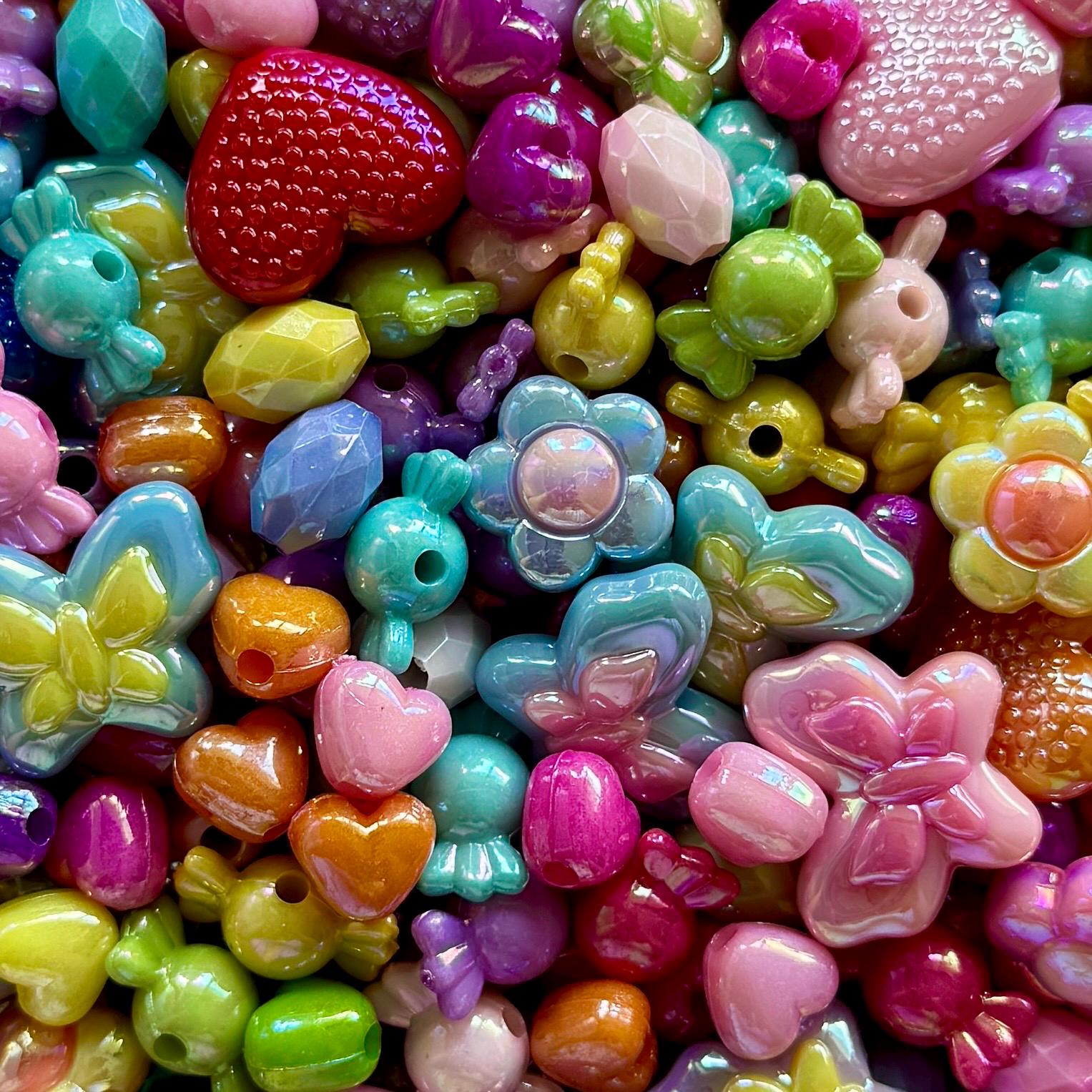 Bead Bags! Mystery Kawaii Kandi Kidcore Color-Themed Bags of Beads, Bead Scoop, 100 pcs