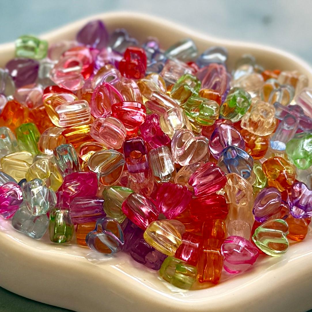 Tiny Transparent Heart Beads, 8mm, Hole: 2.5mm, 100 pcs