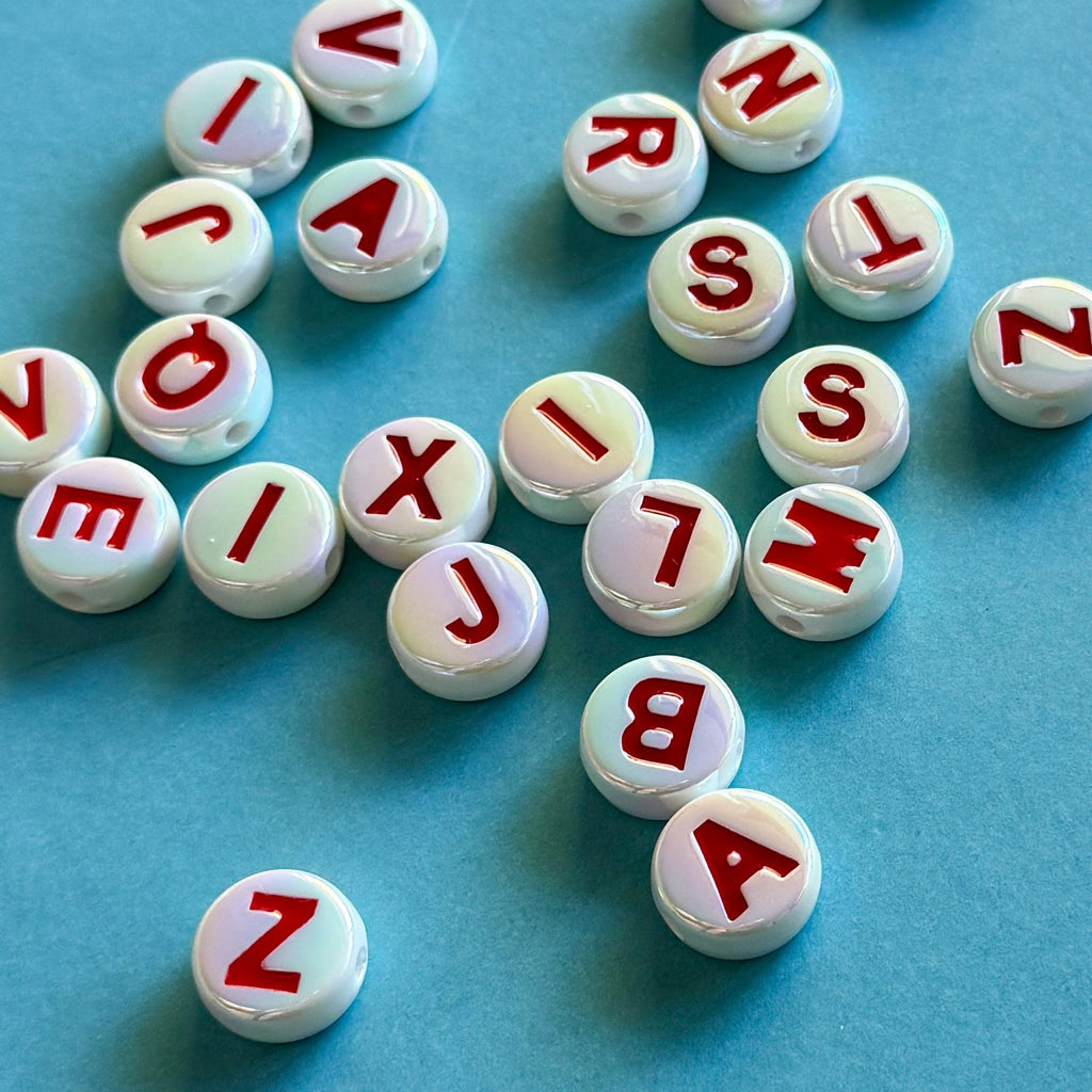 Jumbo Letter Beads, 15mm, Hole: 2.2mm, UV Plated Iridescent Beads, Flat Round Acrylic Alphabet Beads for Kandi