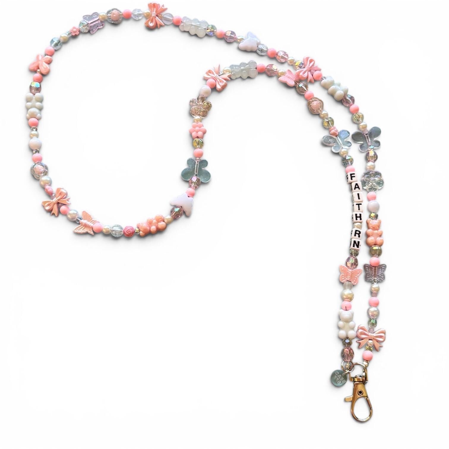 Personalized Beaded Lanyard, Y2K Teacher Nurse ID Holder