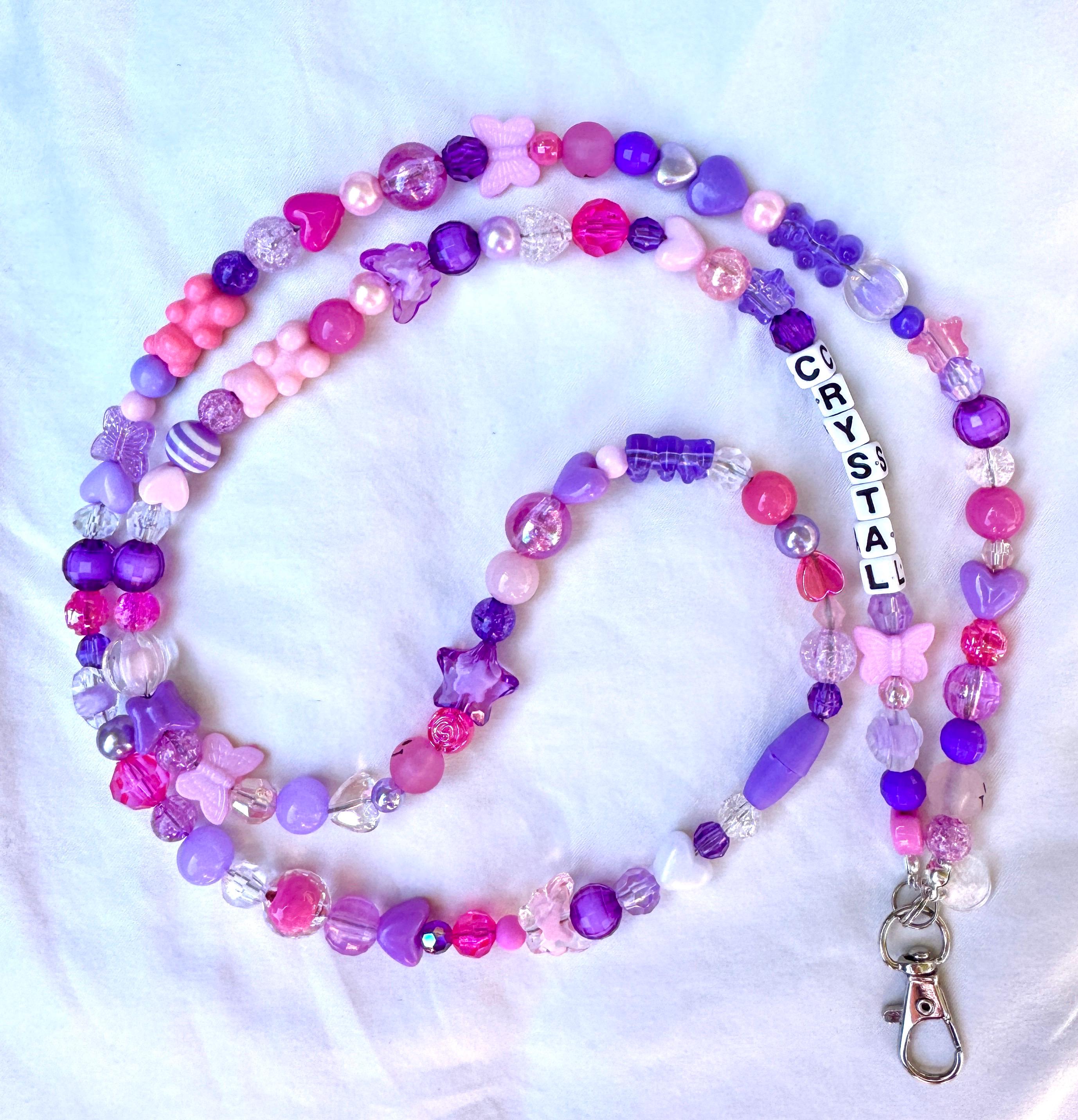Custom Beaded Lanyard, Vertical Name Beads, Y2K Kidcore Style