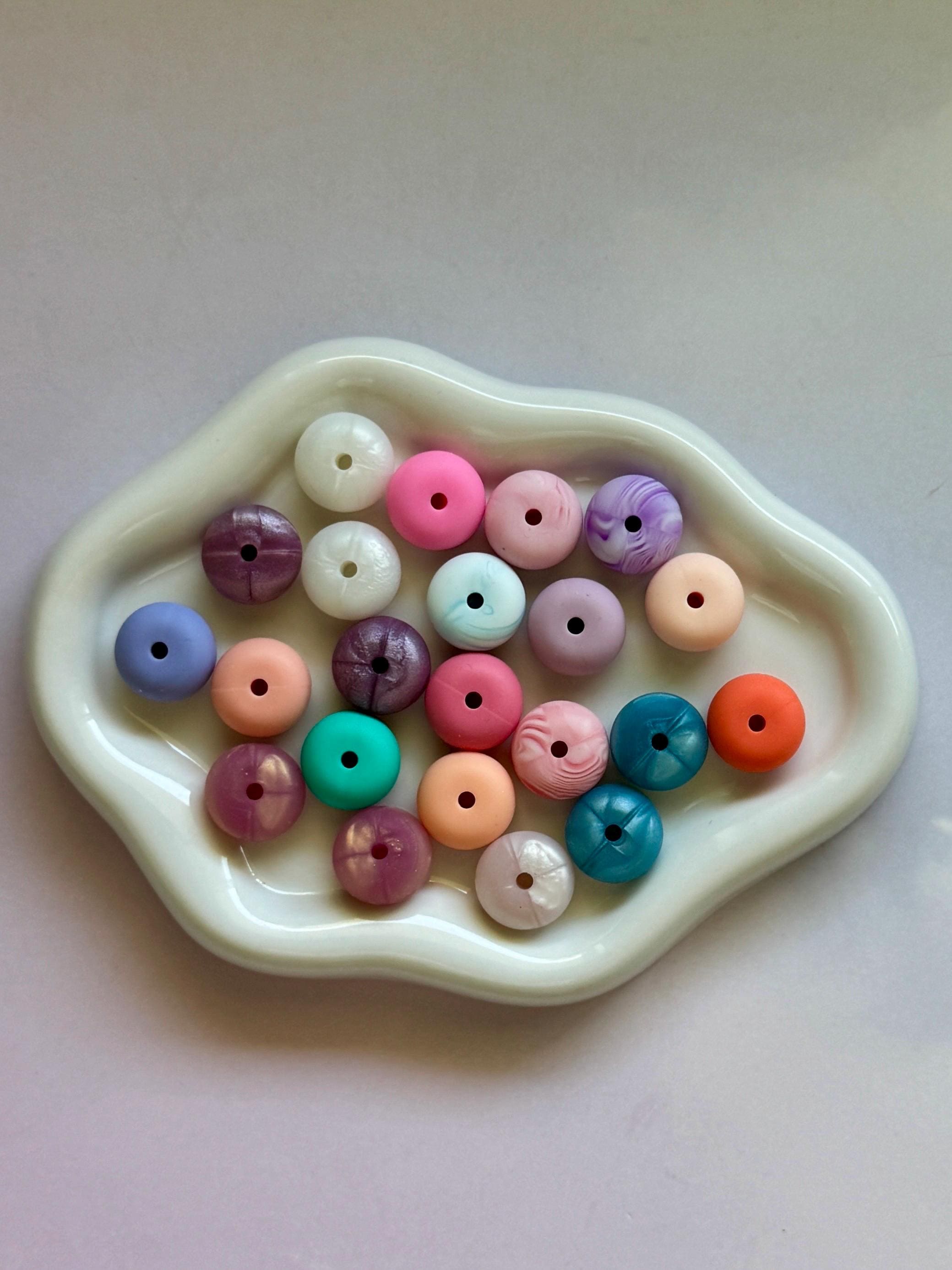 22pcs Mixed Silicone Donut Marblized Disc Beads, 14mm