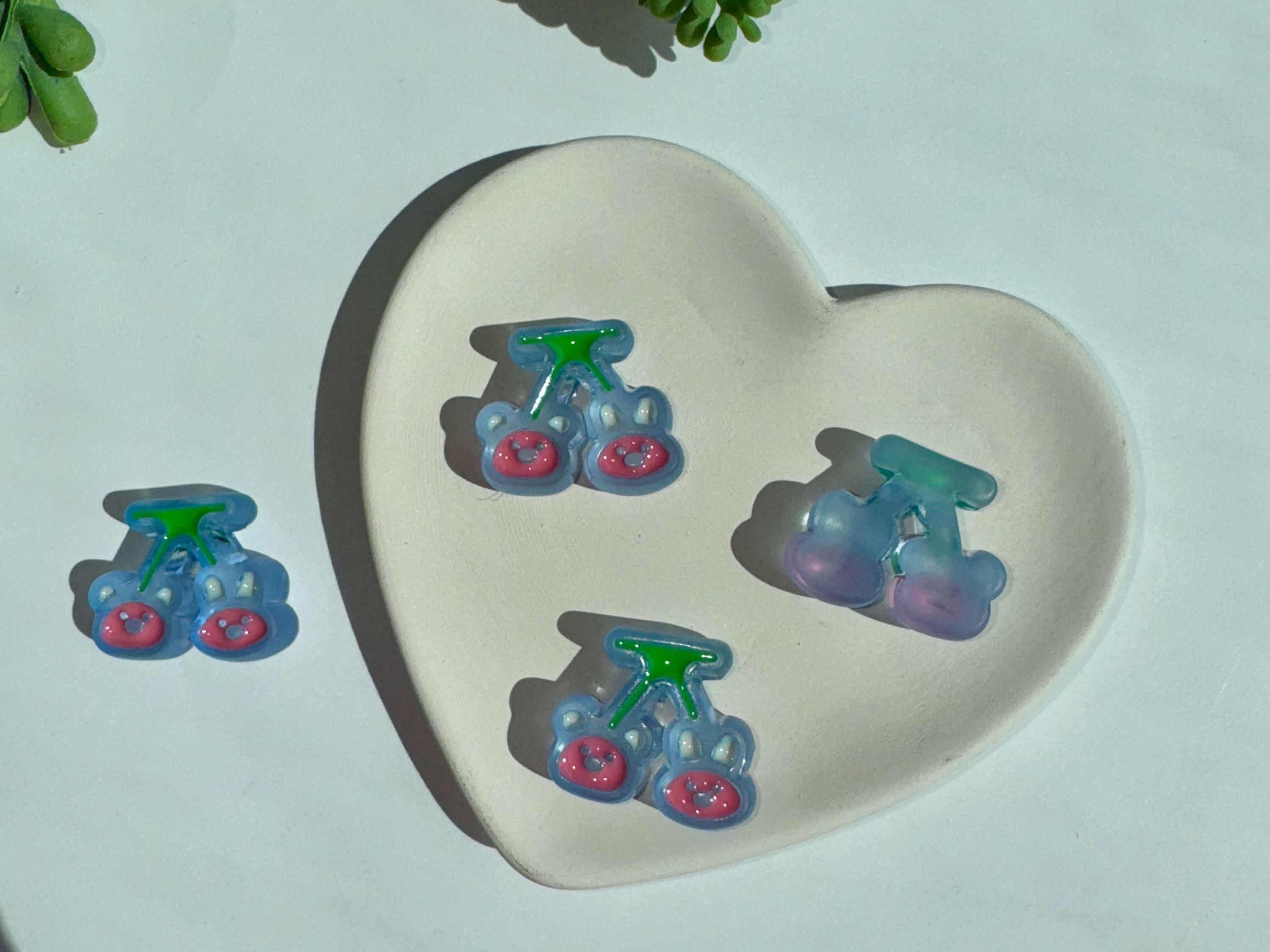 Kawaii Cherry with Bear & Rabbit Beads, Frosted Acrylic Beads with Enamel, 22.5x26x9mm, Hole 3mm, 10 pcs