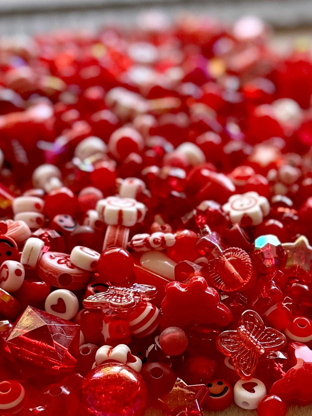 Red Acrylic Bead Mix, Smiley Face, Star, Heart Charms, Kandi Jewelry Making, 6-20mm