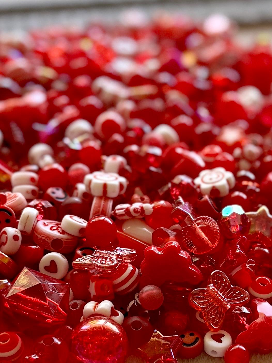 Red Acrylic Bead Mix, Smiley Face, Star, Heart Charms, Kandi Jewelry Making, 6-20mm