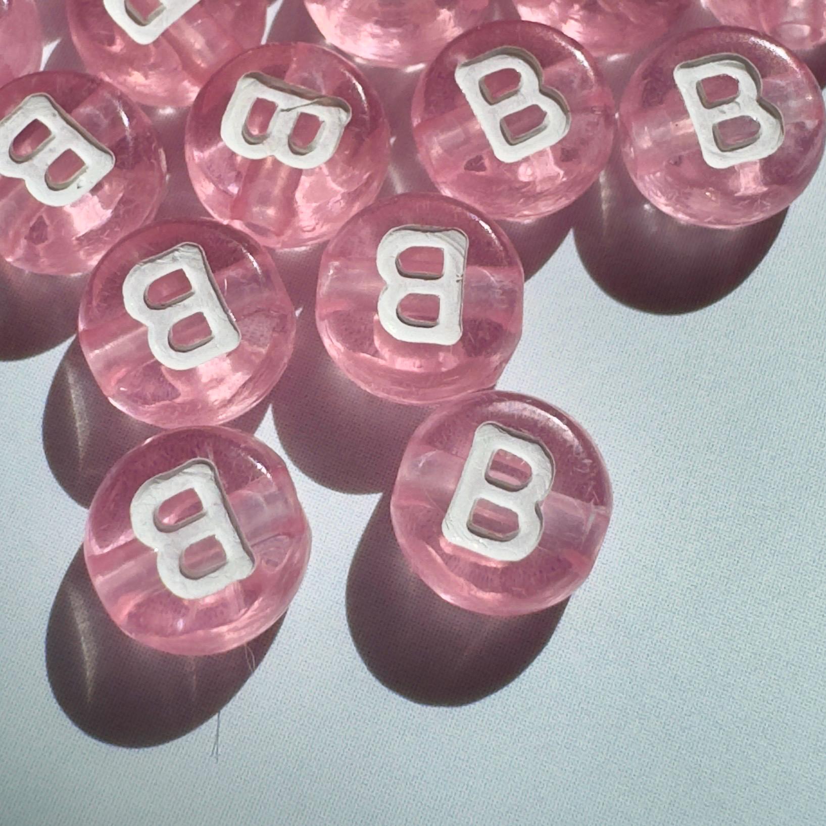 Translucent Pink Letter Beads: 7x4mm Alphabet Beads A-Z, 10 of Each Letter
