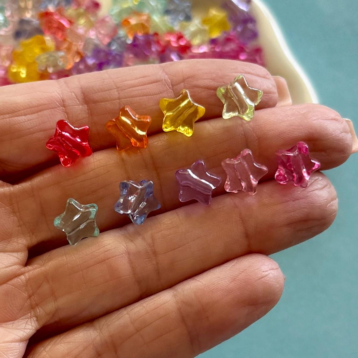 Tiny Transparent Star Beads, 9mm, Hole: 2mm, 100 pcs