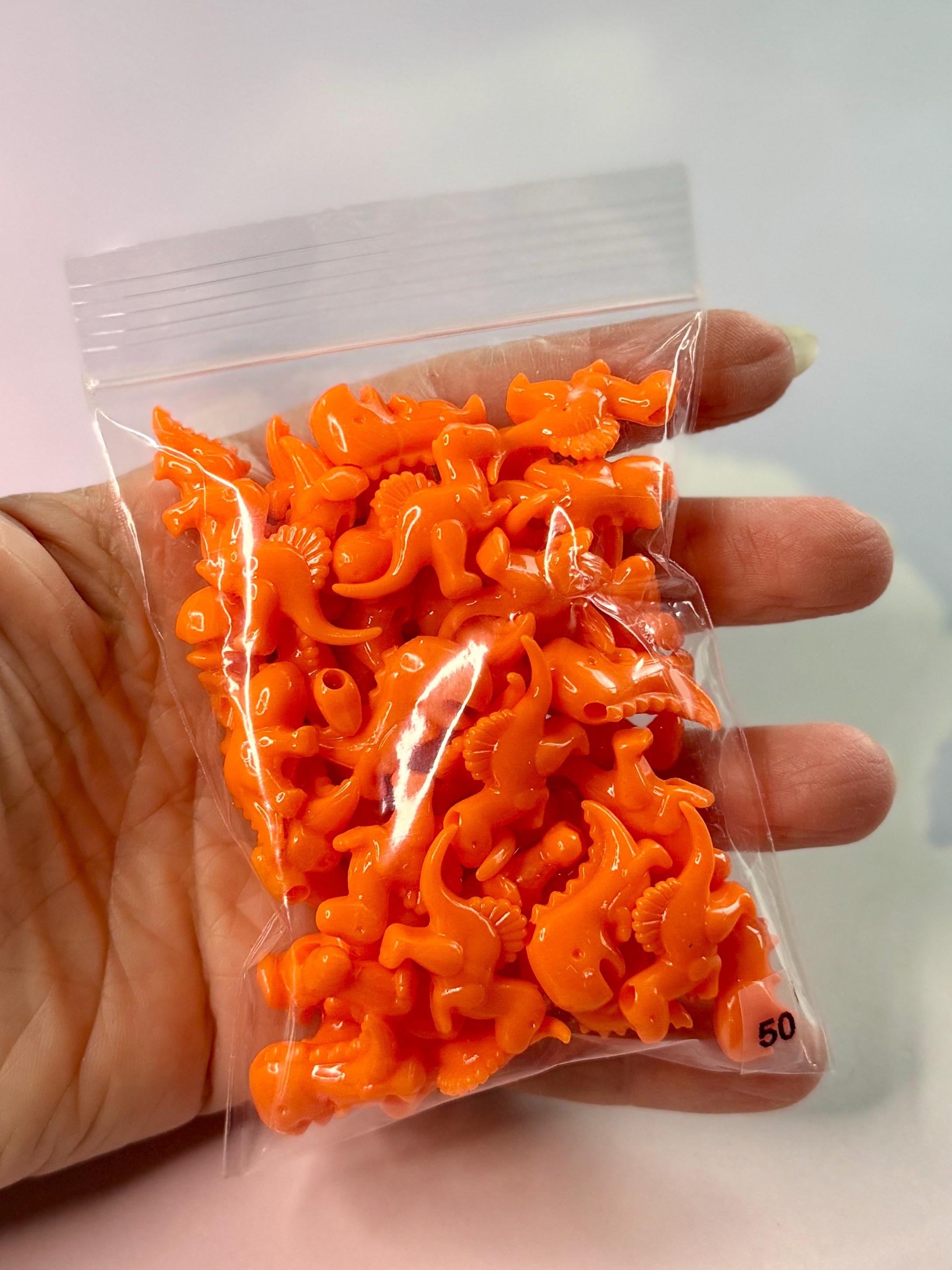 50 pcs Orange Acrylic Dinosaur Beads: Kidcore Crafting, Y2K Jewelry, Kandi