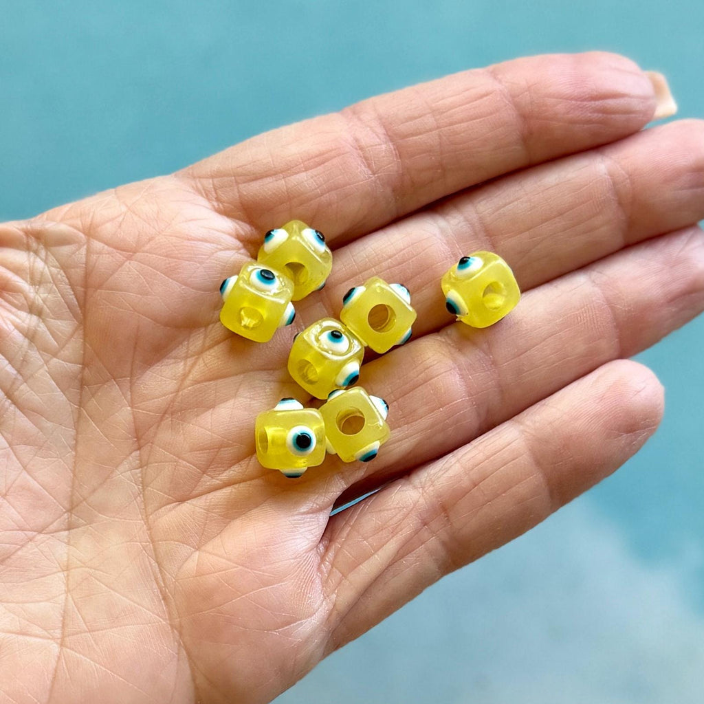 Chunky Resin Evil Eye Cube Beads, Big Hole, 5 Piece Set