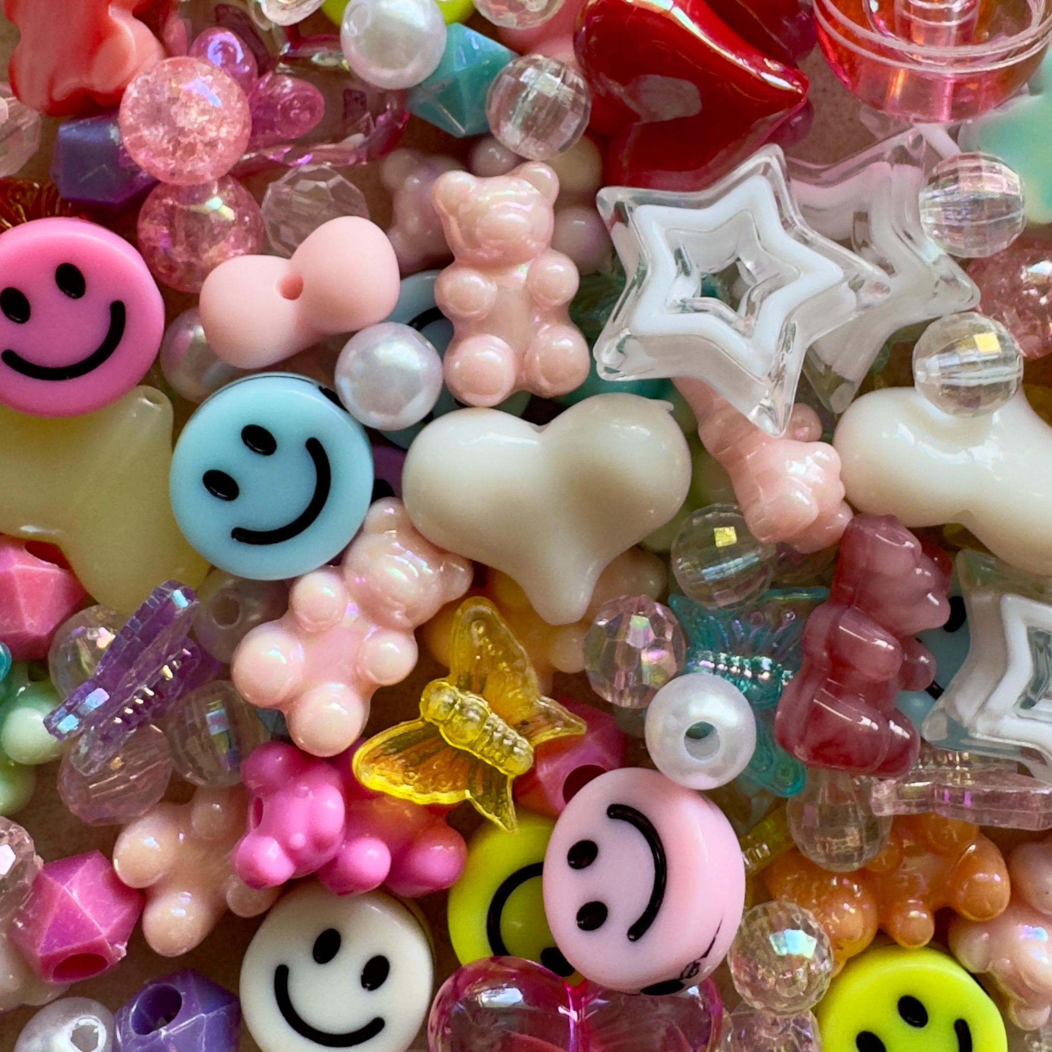 15mm Pastel Smiley Face Beads: Y2K Kawaii Acrylic Beads, 20 pcs