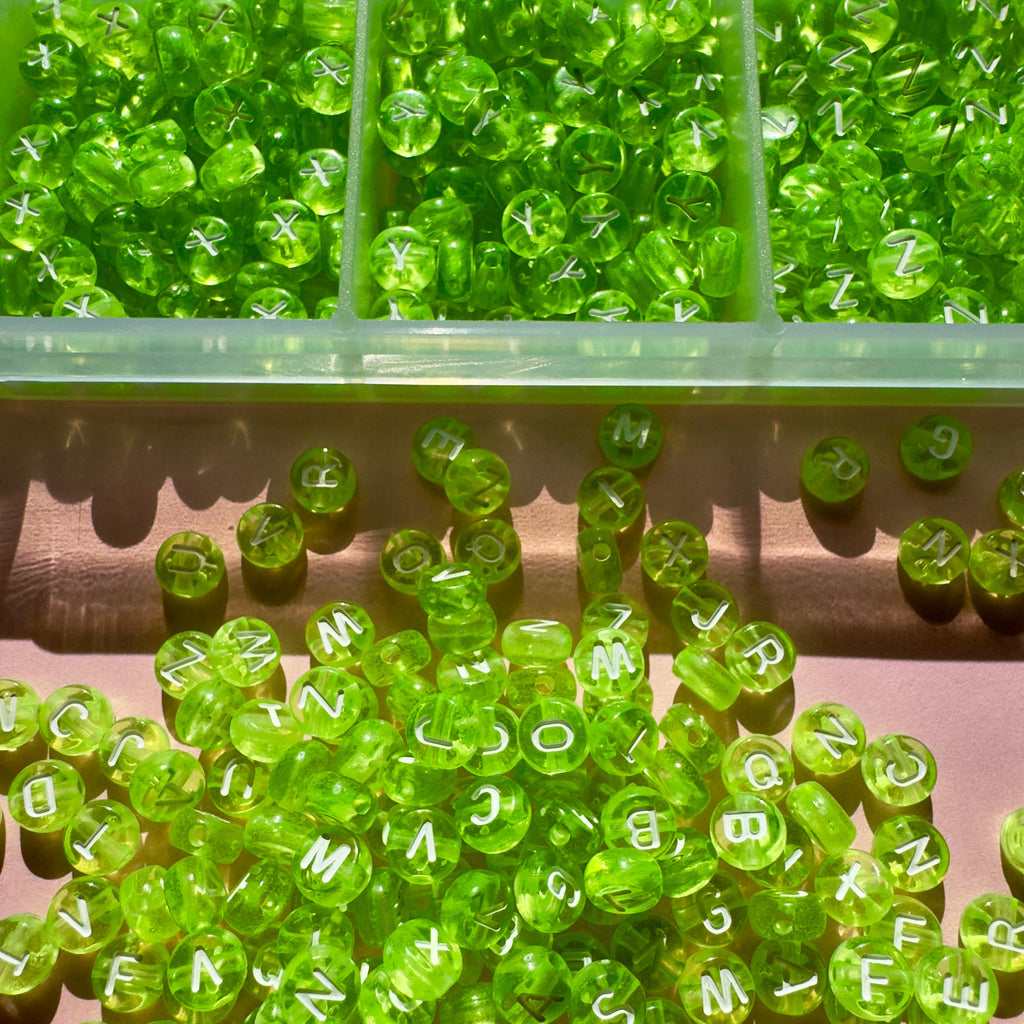 Alphabet Bead Kit (2600 pc): Translucent Green Acrylic Beads for Kandi + DIY Crafts