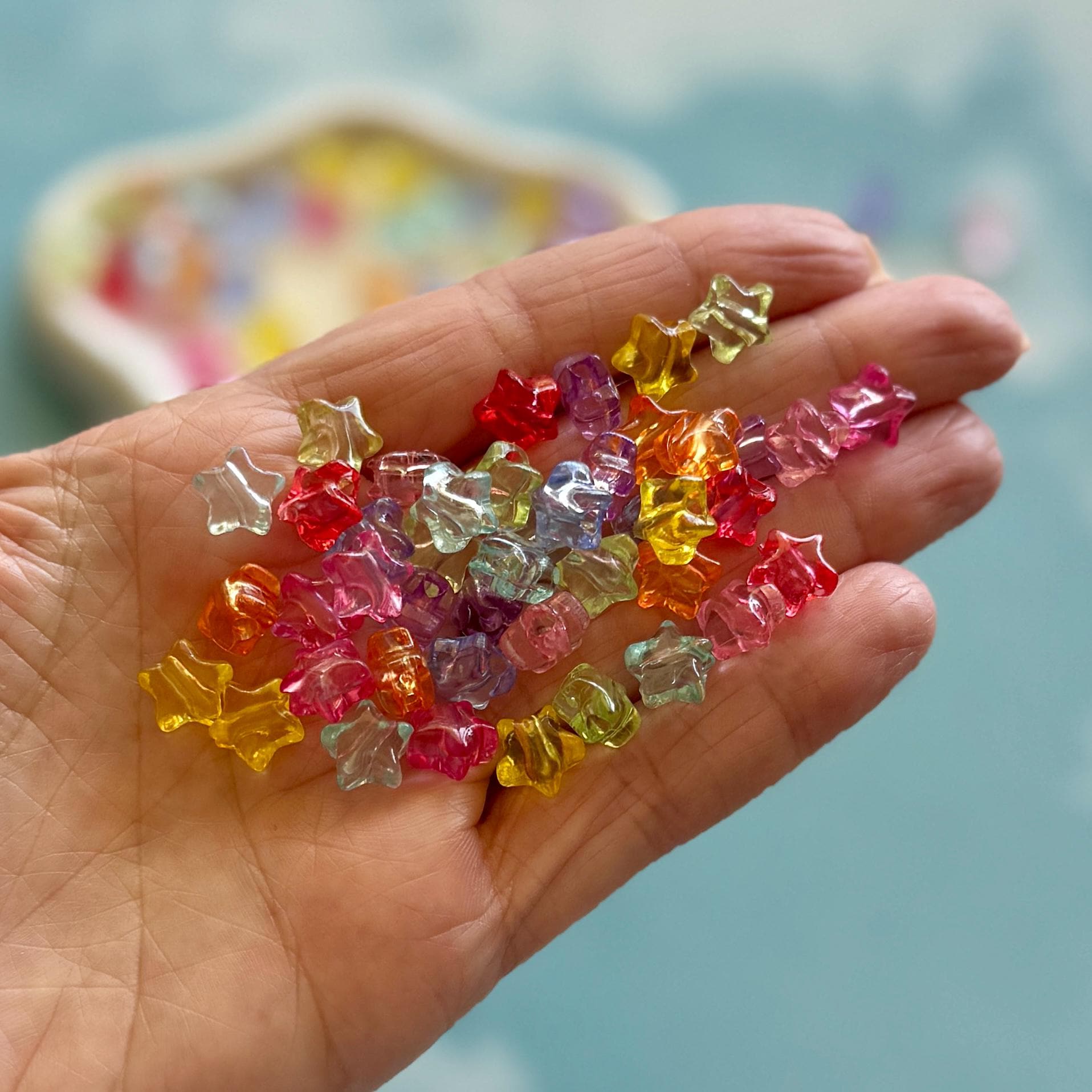 Tiny Transparent Star Beads, 9mm, Hole: 2mm, 100 pcs