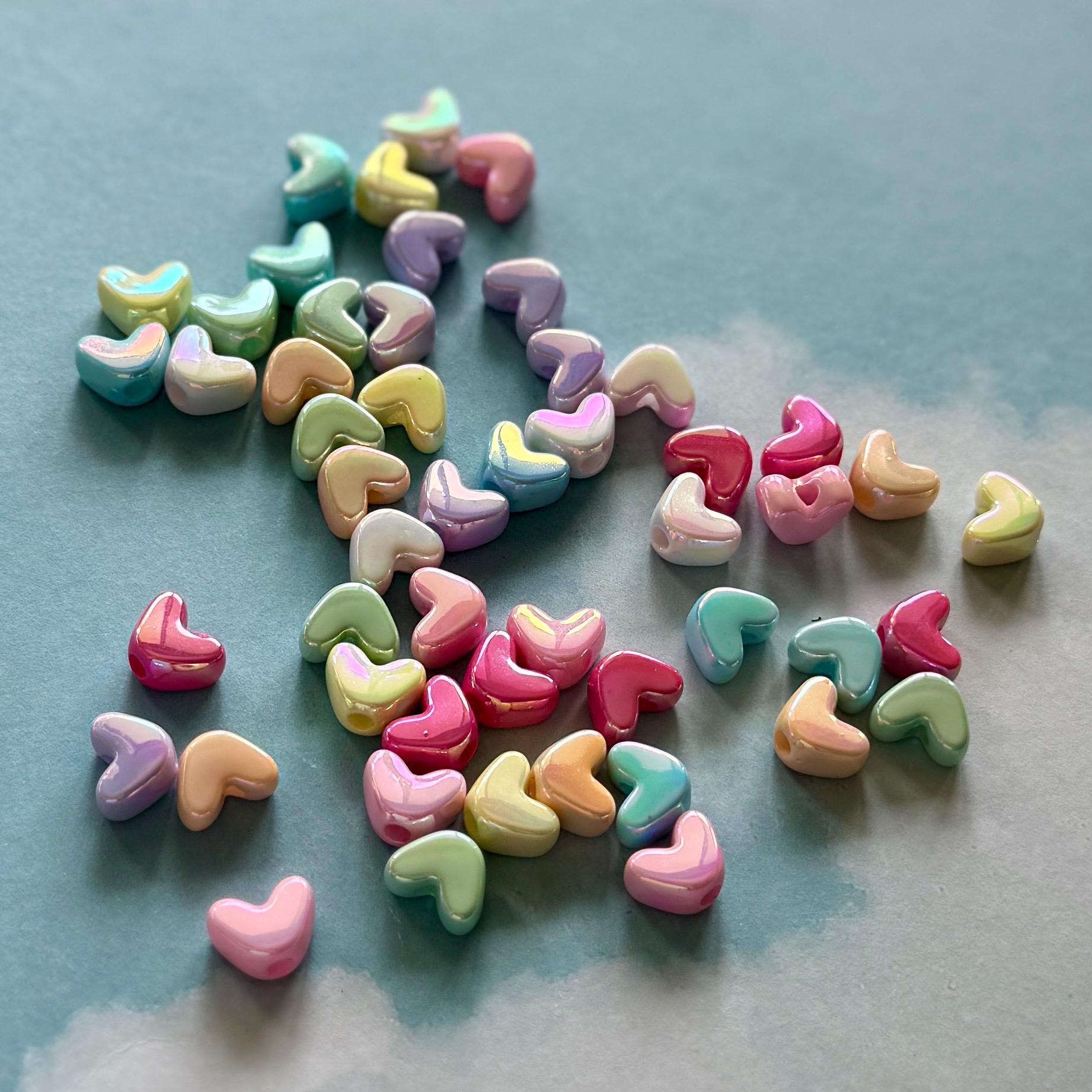Solid Color Iridescent Heart Beads, 35 pcs, 9mm, Hole: 1.4mm