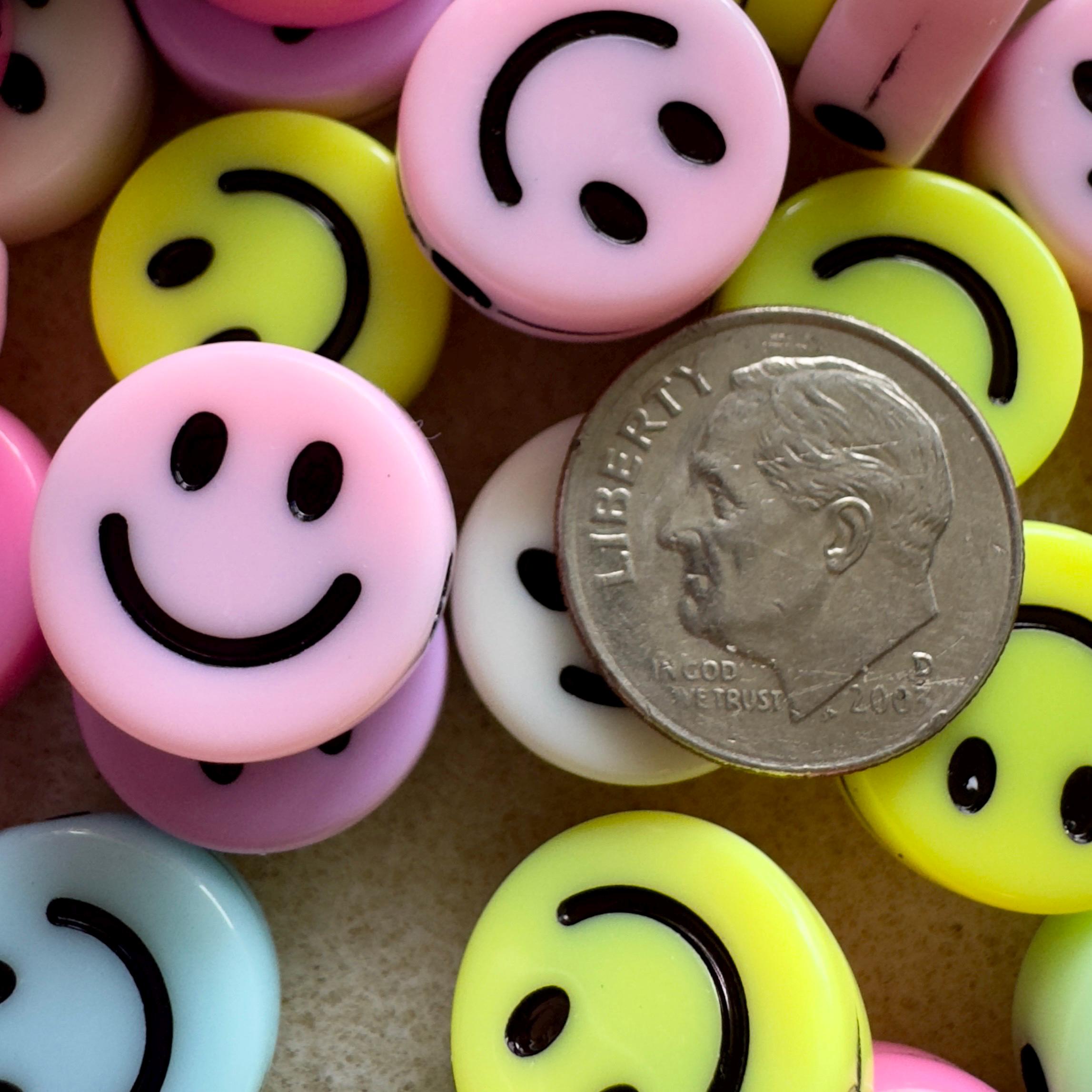 15mm Pastel Smiley Face Beads: Y2K Kawaii Acrylic Beads, 20 pcs