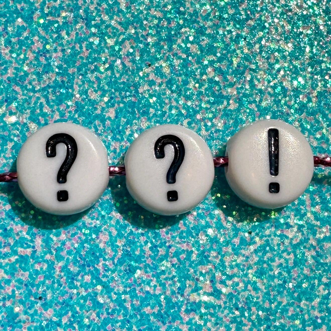 100 Punctuation Symbol Beads: White Acrylic 7mm Question Mark & Exclamation Point