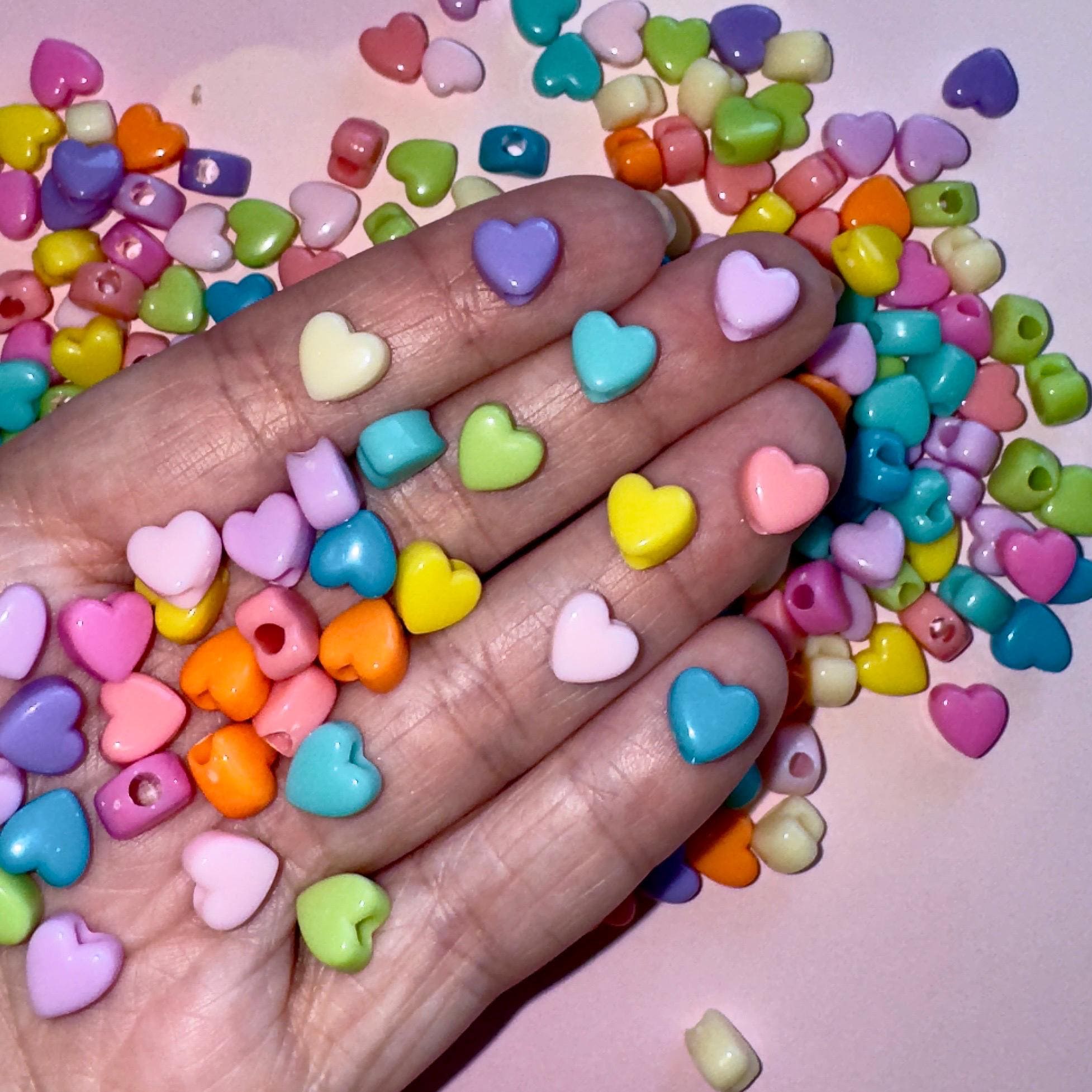 Mini Heart Pony Beads: Multicolored Kawaii Kandi Beads, 7.3mm