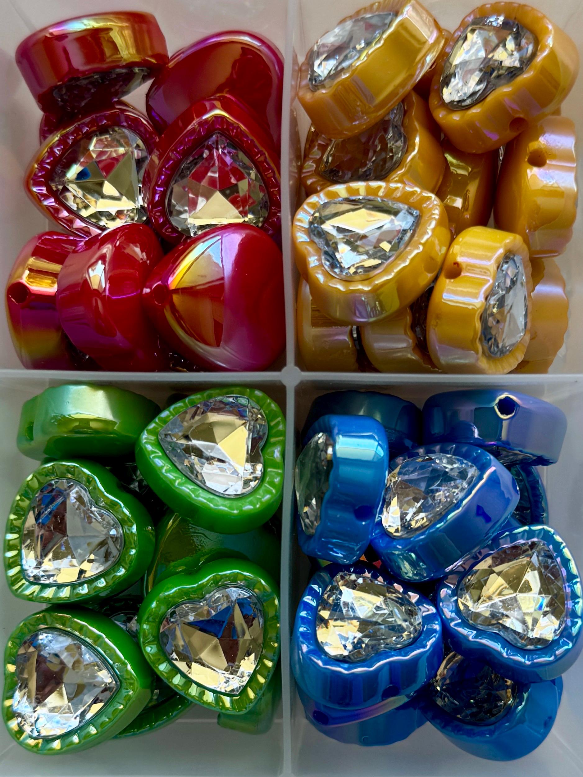 Iridescent Rhinestone Heart Beads for Kandi, Kawaii, DIY Jewelry (22.5mm, 2.5mm Hole), 1 piece