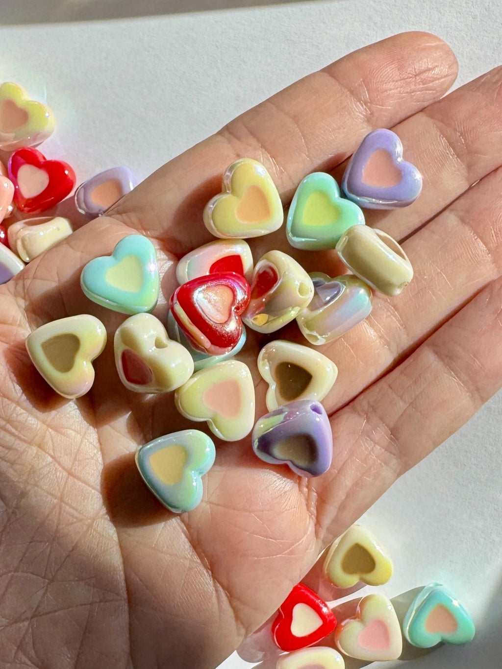20 pcs Two-Tone AB Heart Beads, Acrylic and Enamel, Mixed Colors, 13x14.5x7mm, Hole: 2mm