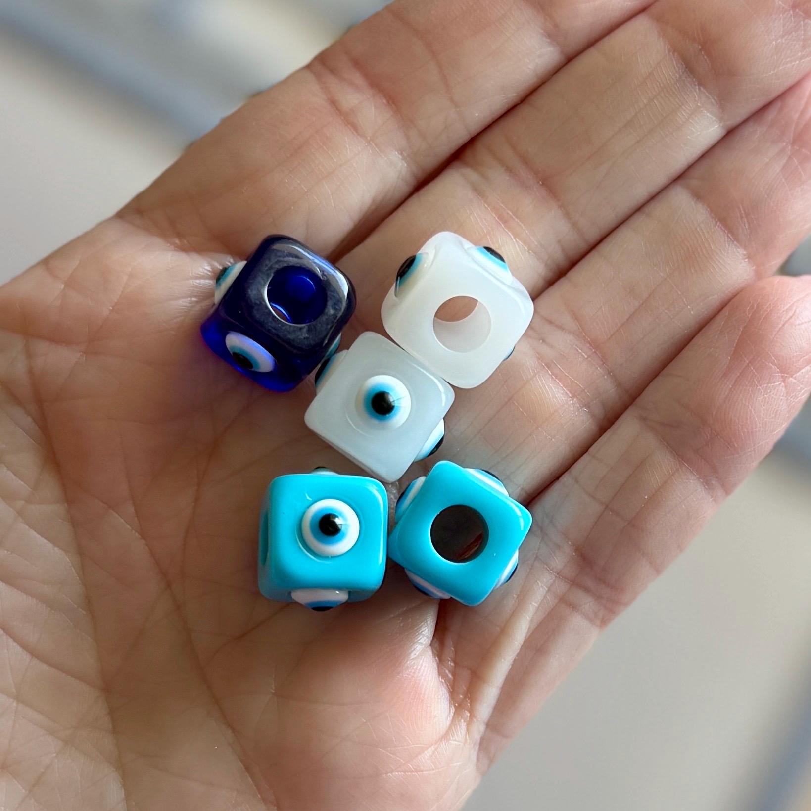 Chunky Resin Evil Eye Cube Beads, Big Hole, 5 Piece Set