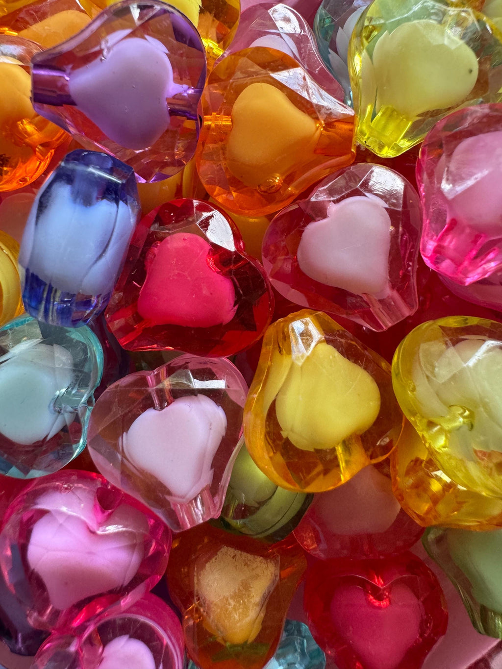 Faceted Acrylic Heart Beads, Two-Tone Chunky Charms, 19mm, 10 pcs, one of each color