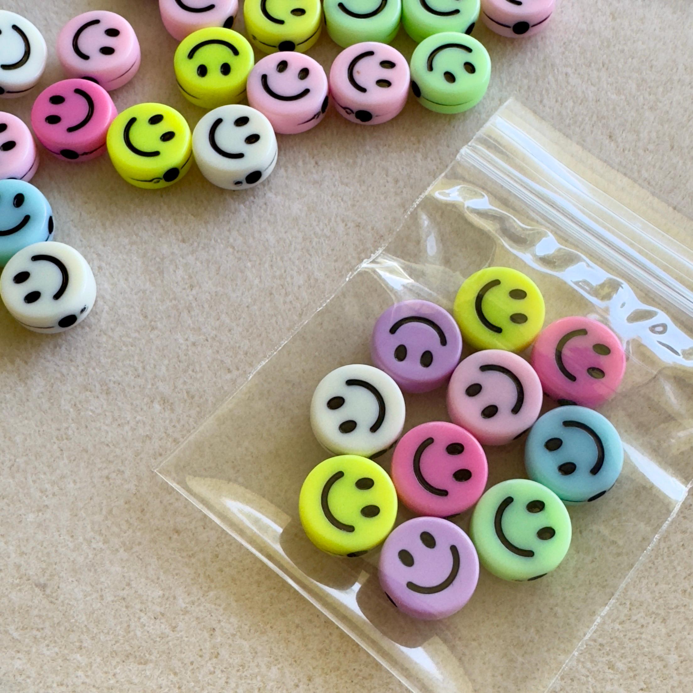 15mm Pastel Smiley Face Beads: Y2K Kawaii Acrylic Beads, 20 pcs