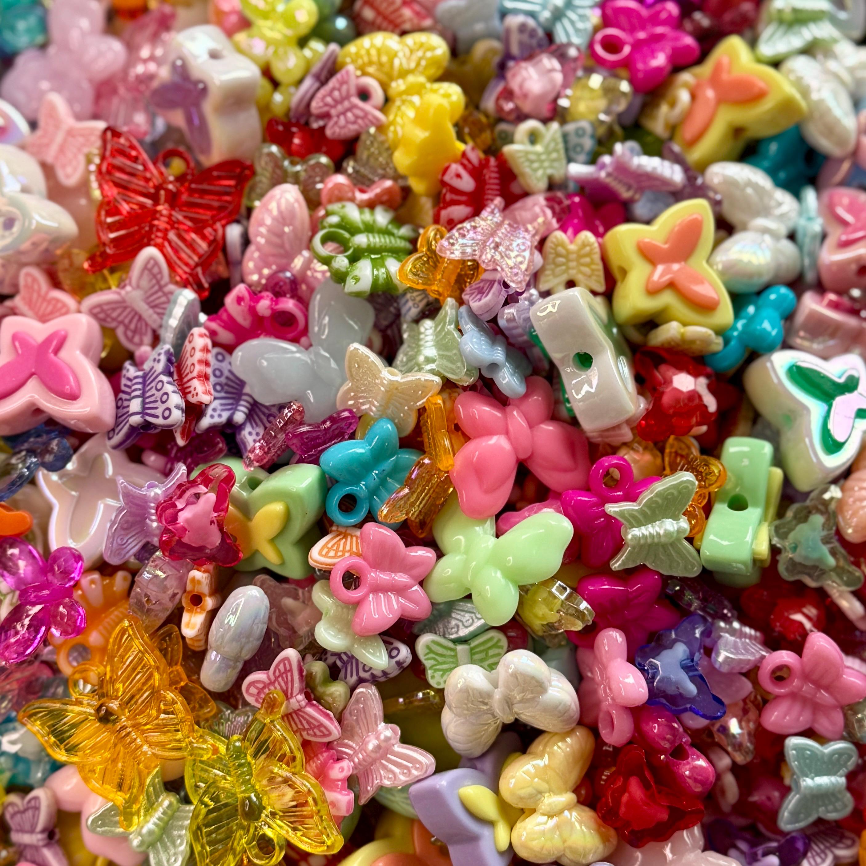 Butterfly Bead and Charm Mix, Acrylic, Pastel Y2K Bead Set, 100 pcs