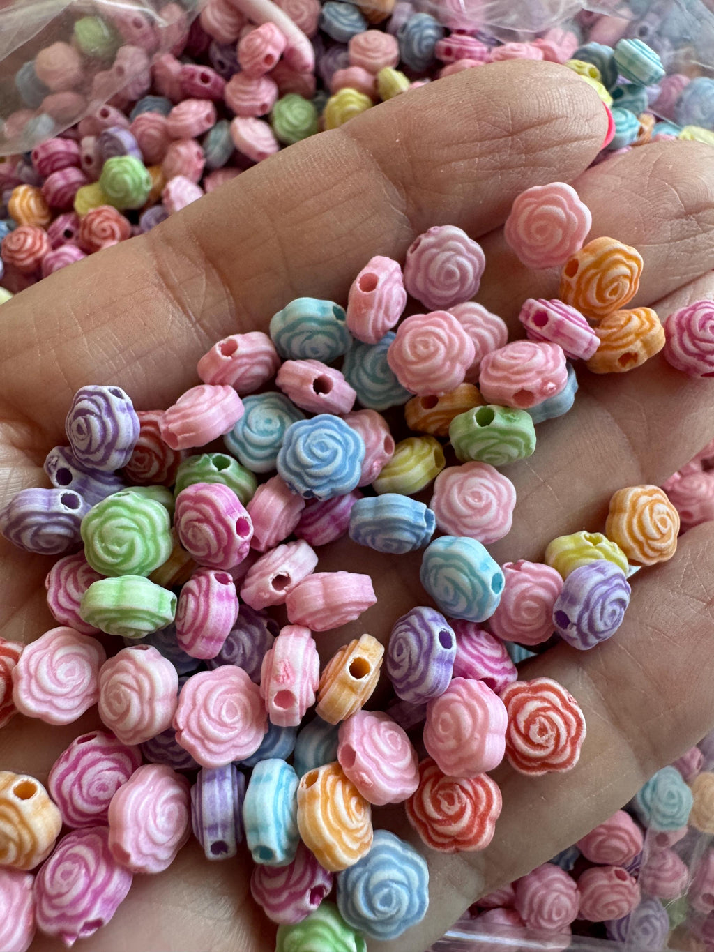 Tiny Flower Beads, Acrylic, Mixed Colors, 7.5x5mm, Hole: 2mm, 100 pcs