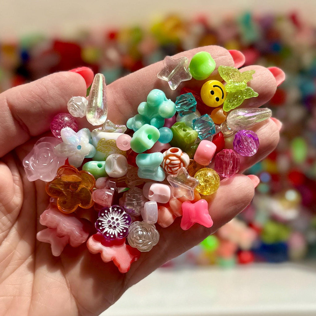 Eclectic Rainbow Bead Mix, Acrylic Bead Soup for Kandi, DIY Jewelry, Purse Charms, 60-70 pcs