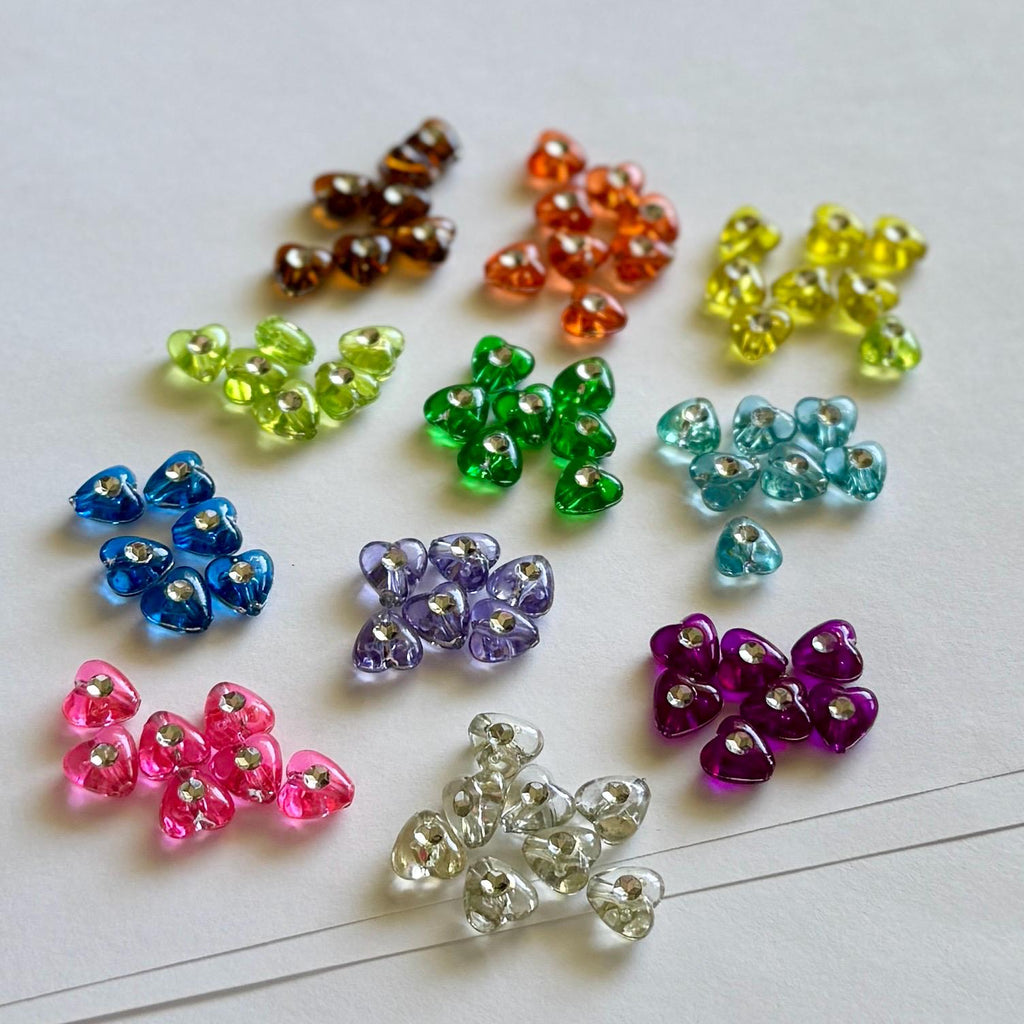 Tiny Translucent Rhinestone Heart Beads, 55 pcs, 8mm