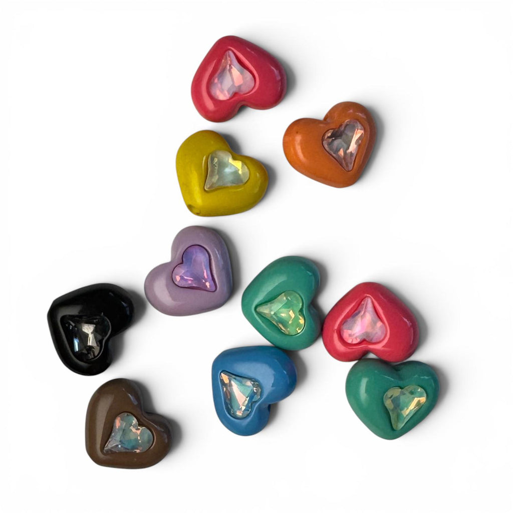 Rhinestone Heart Beads, 15.5mm, Hole: 3mm, 10 pieces