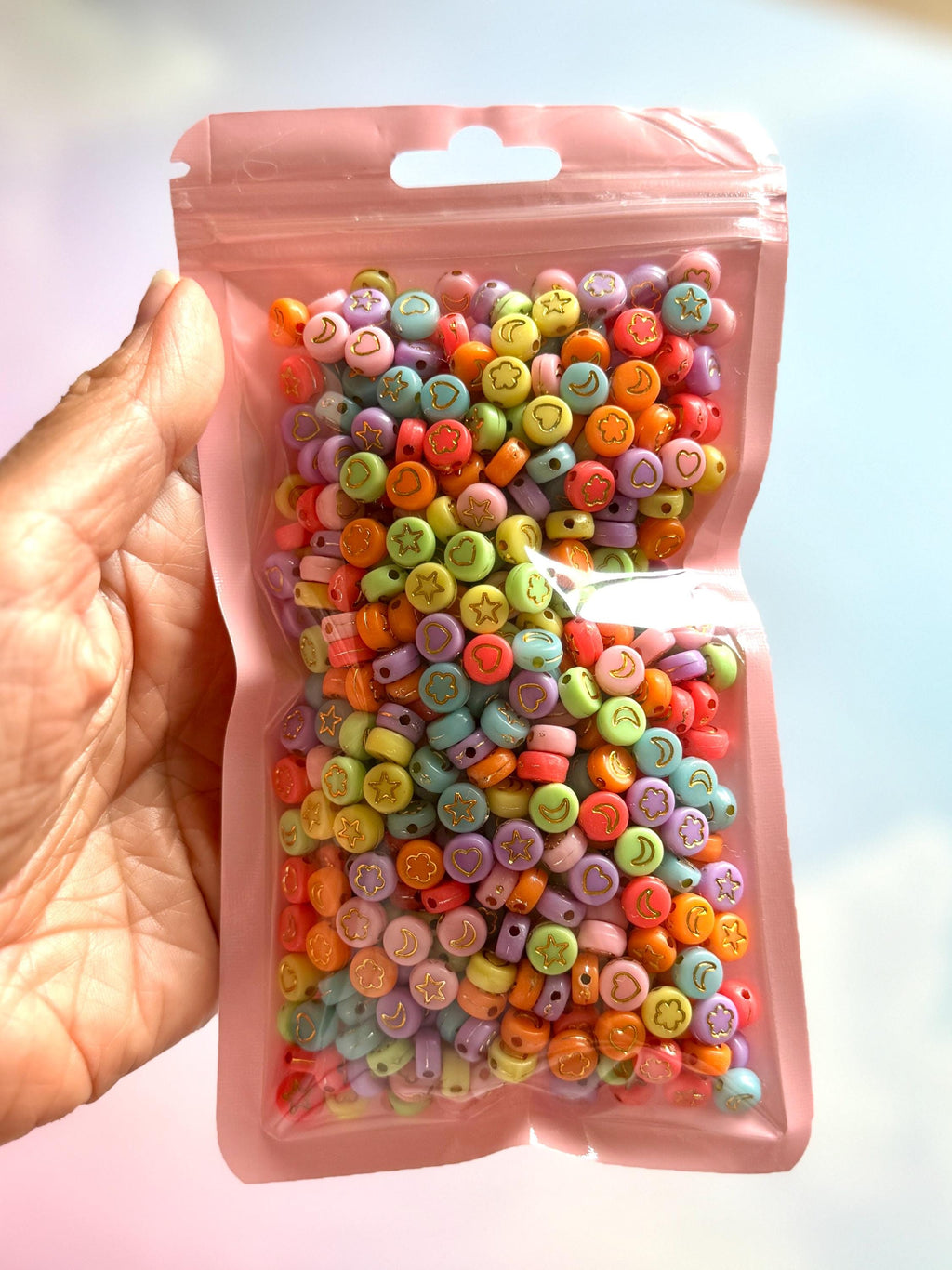 500 Bright Acrylic Spacer Beads with Gold Symbols