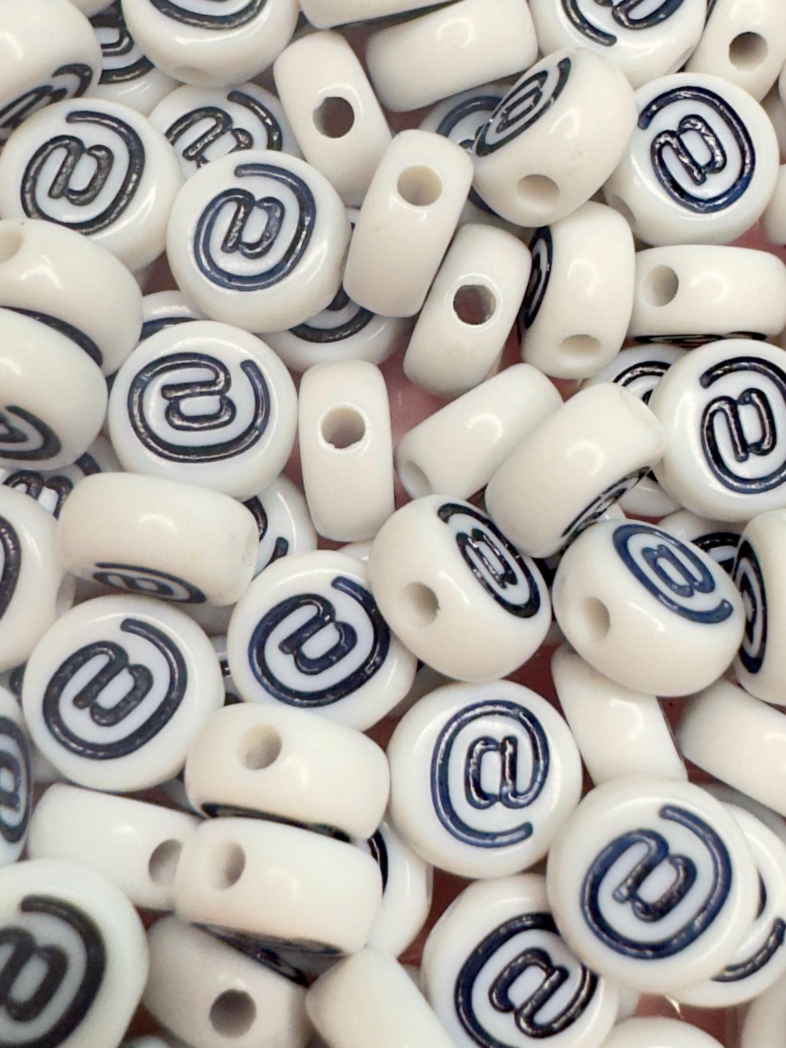 White Acrylic At Symbol Beads: 7mm Punctuation Charms - 100pcs