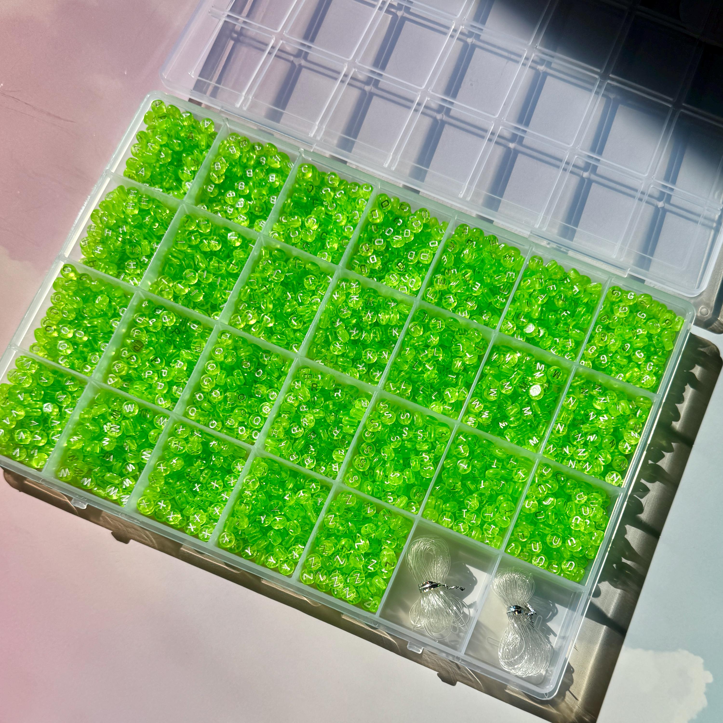 Alphabet Bead Kit (2600 pc): Translucent Green Acrylic Beads for Kandi + DIY Crafts