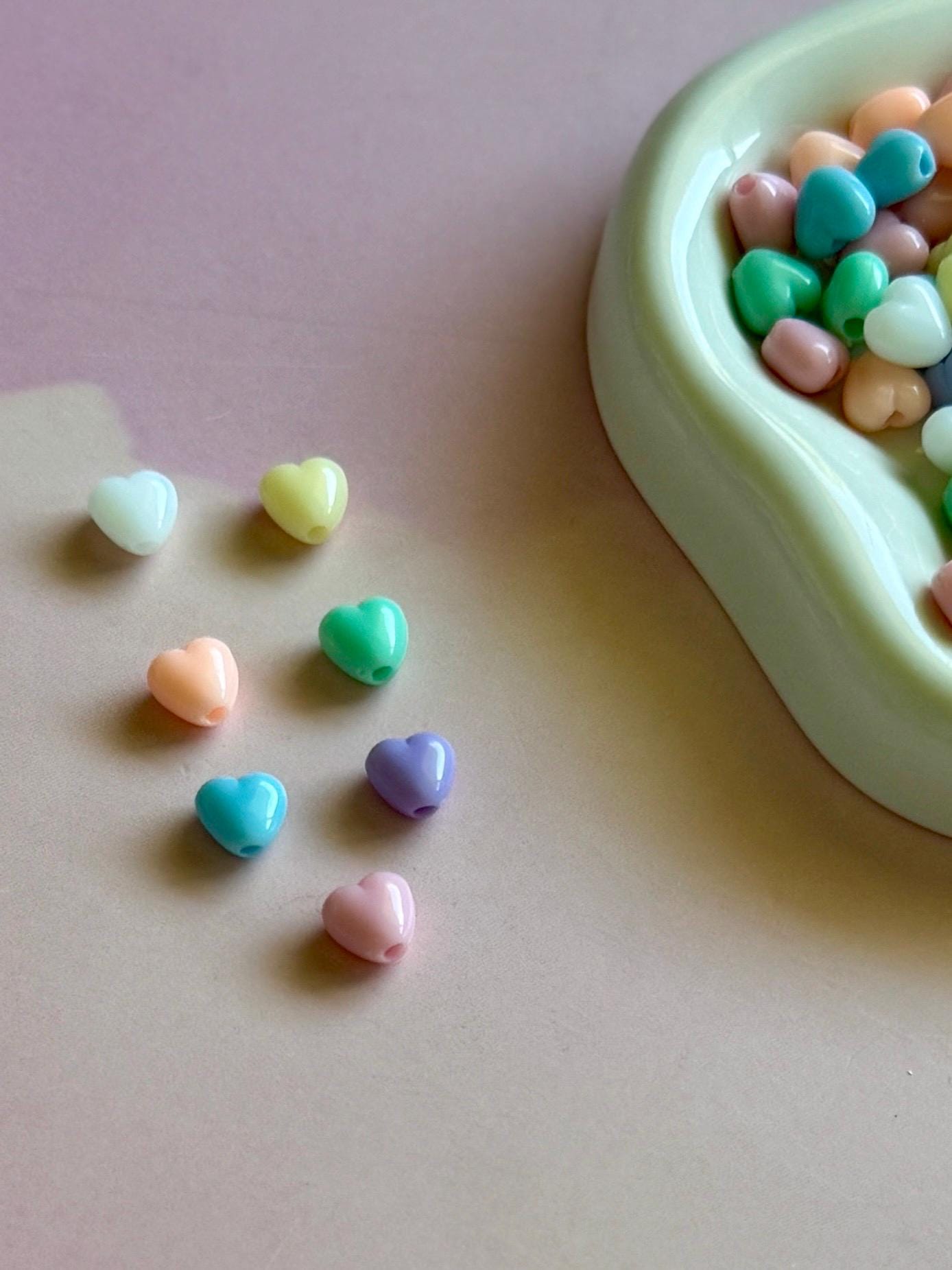 Tiny Pastel Heart Beads, Acrylic, 7mm, Hole: 2mm, 100 pieces