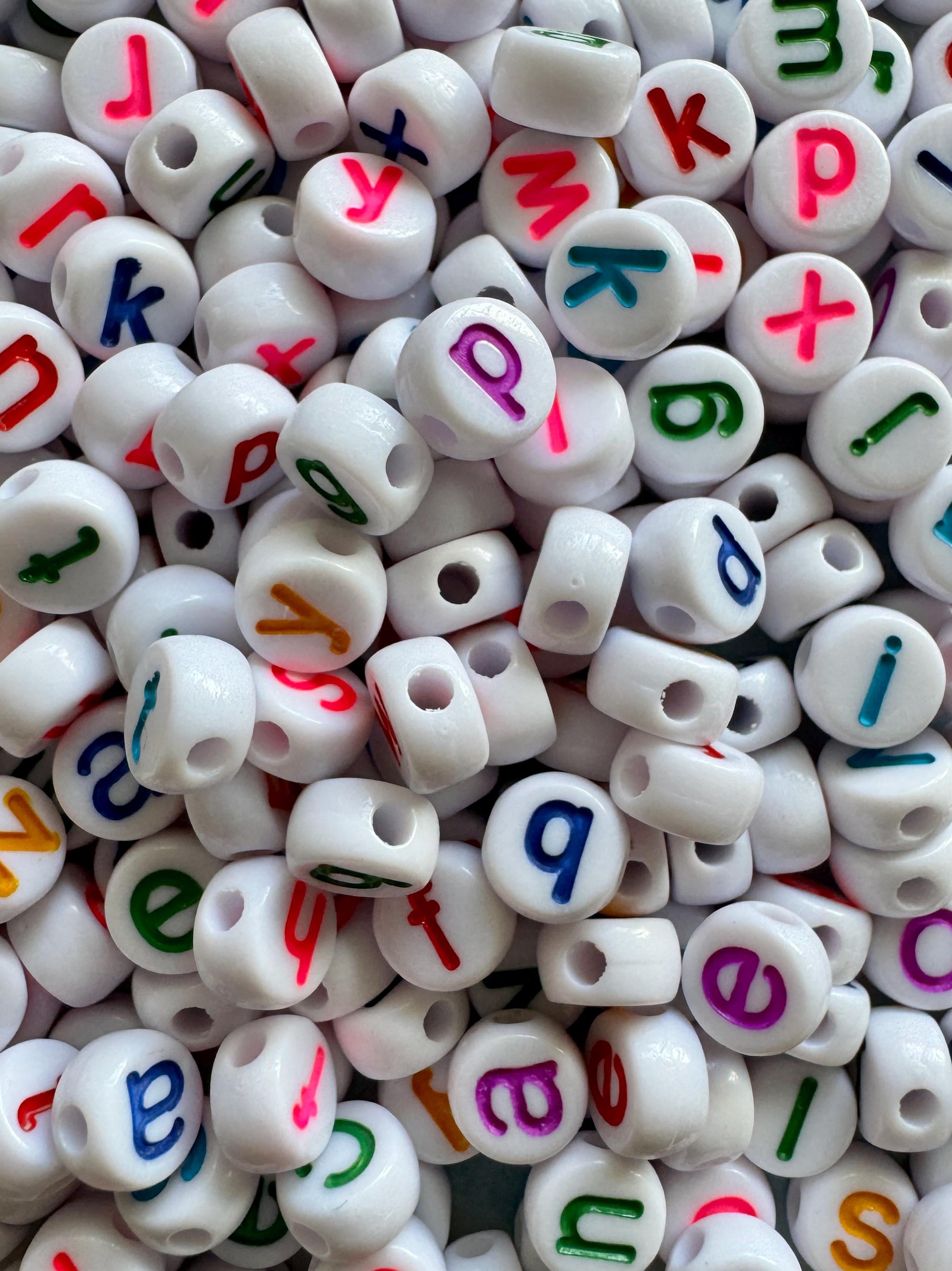 Colorful Lowercase Letter Beads, Acrylic Kandi Supplies (7mm, 100 Pieces)