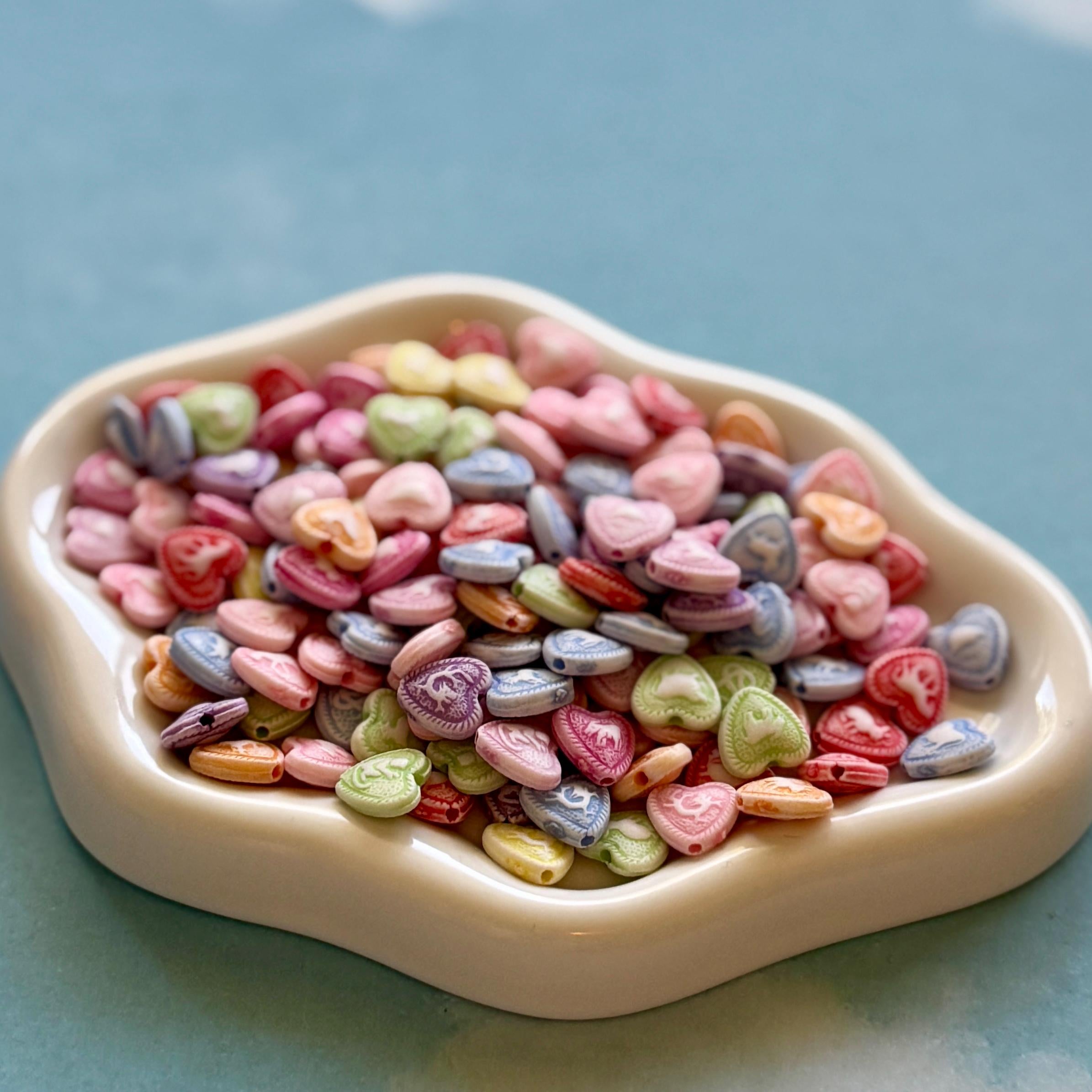 Heart Beads with Animals, 9mm, Hole: 2mm, 200 pcs