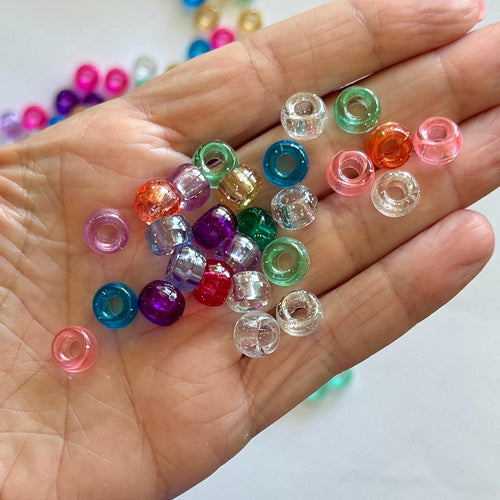 100 pcs Glitter Pony Beads, 9x6mm, Hole: 3.5mm