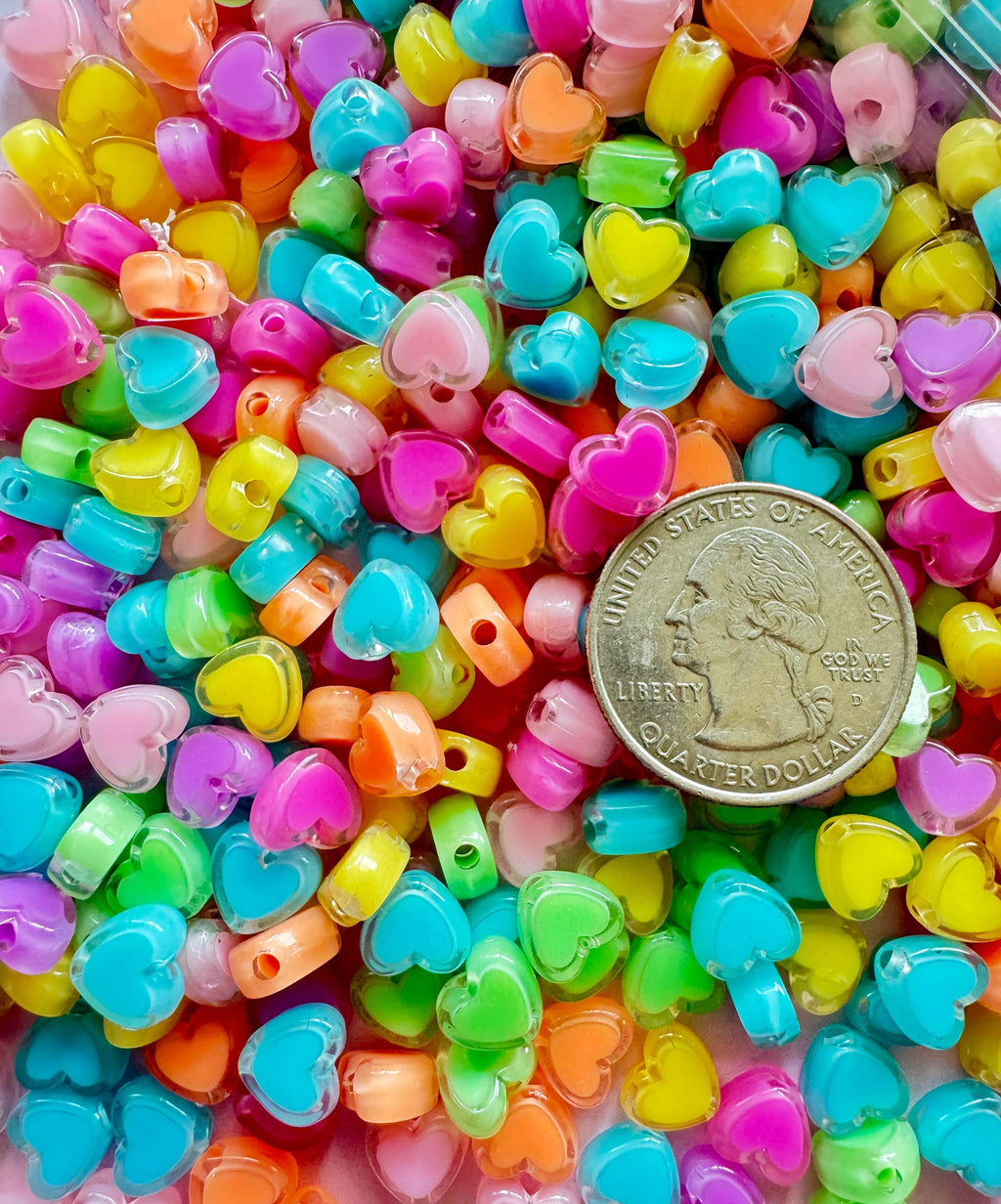 Mixed Colors Acrylic Heart Beads, 7mm, 100 Pcs