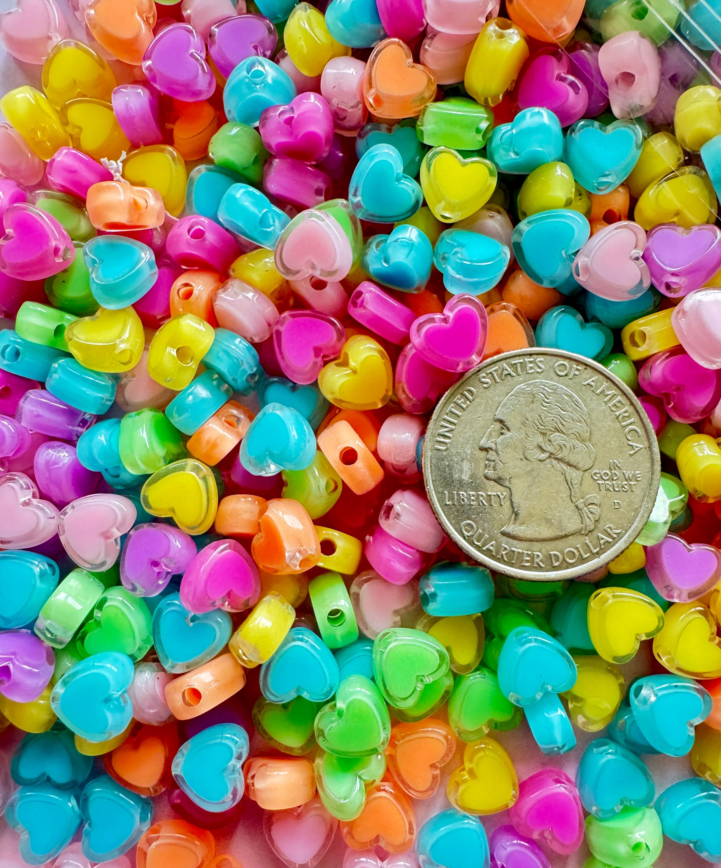 Mixed Colors Acrylic Heart Beads, 7mm, 100 Pcs