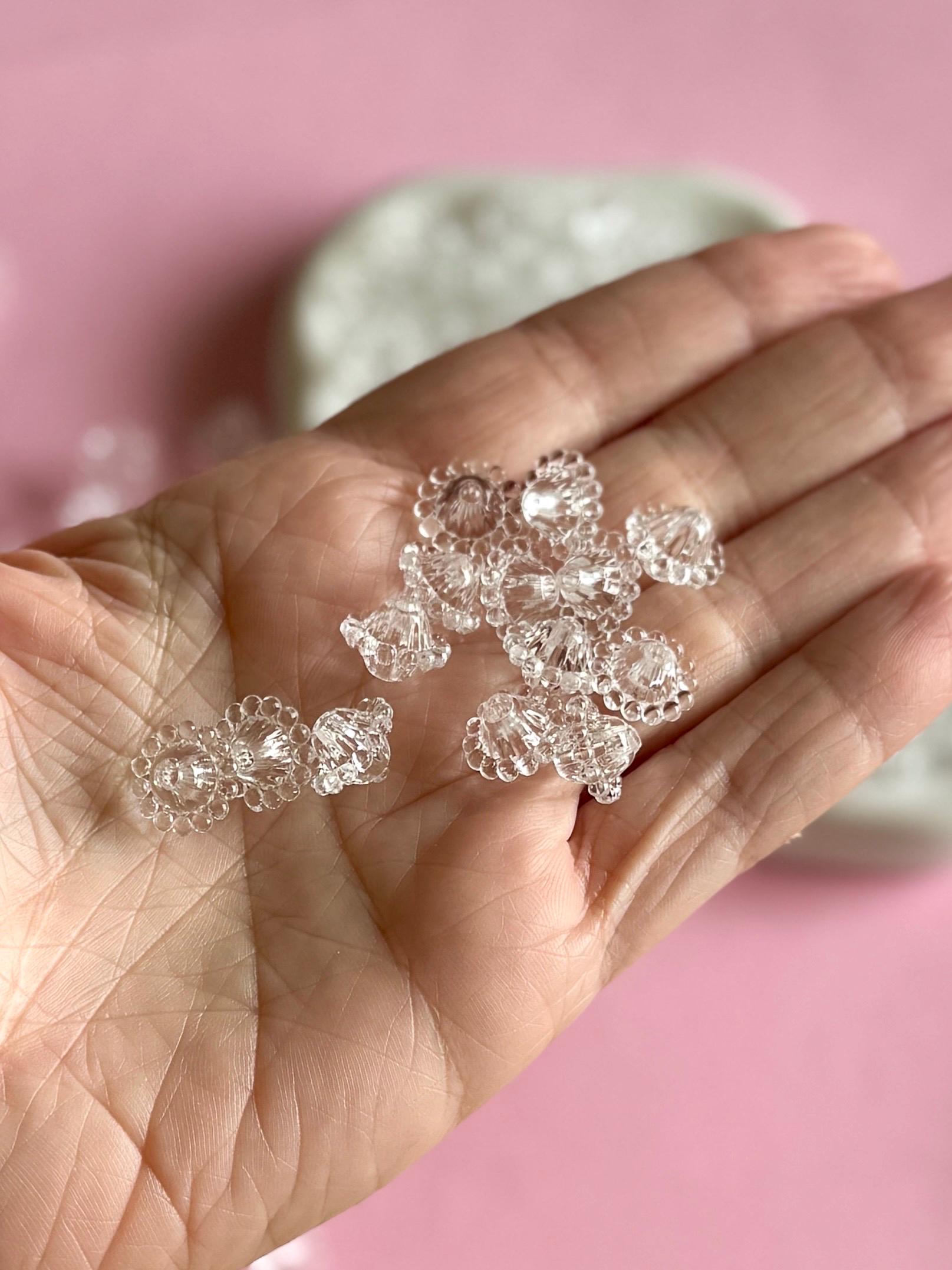 Flower Bicone Beads, Clear, Acrylic, 30/60 pcs. 12x9mm, Hole: 2mm