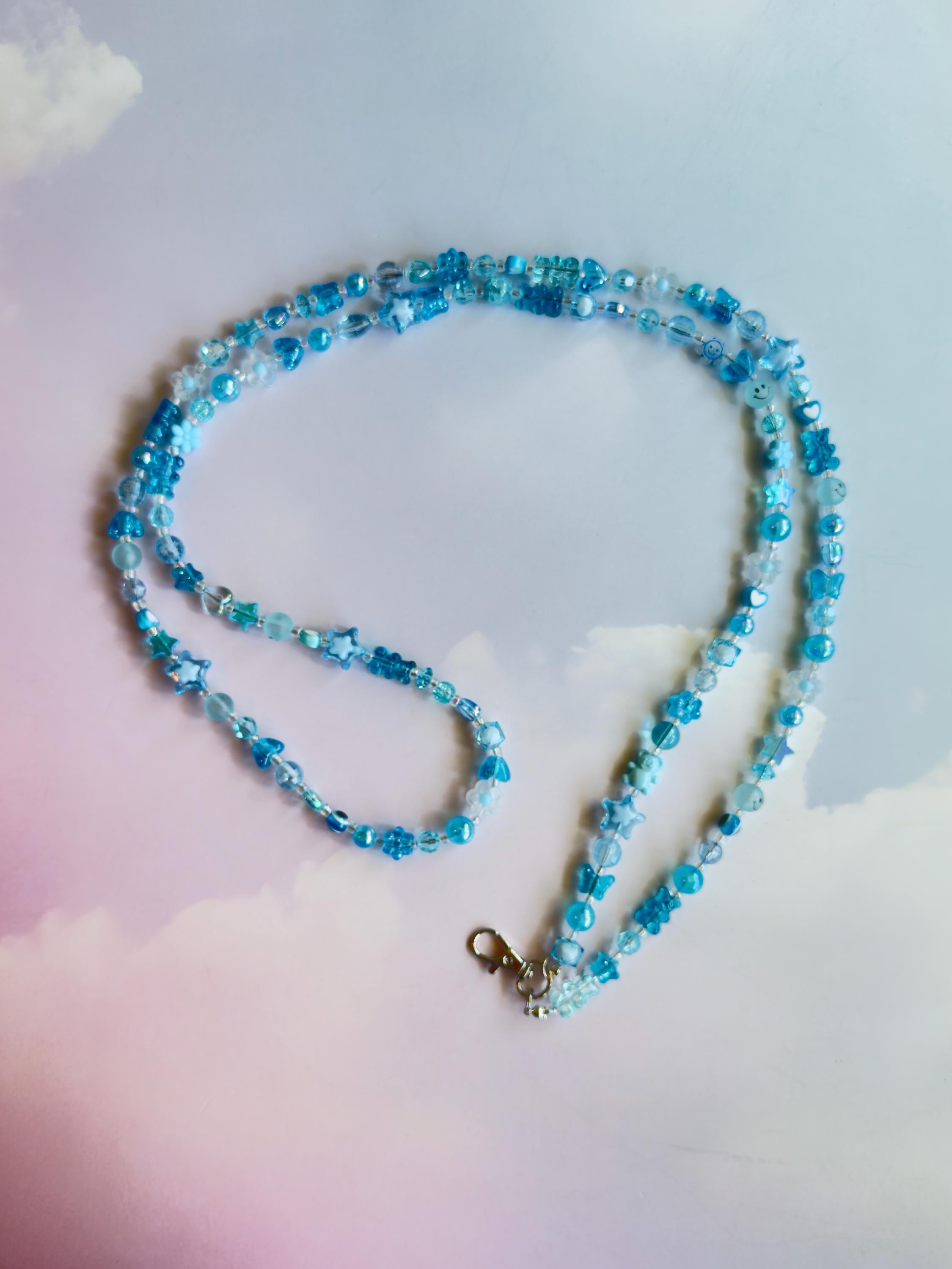 Custom Beaded Name Lanyard: Blue Y2K Style Teacher Nurse ID Badge