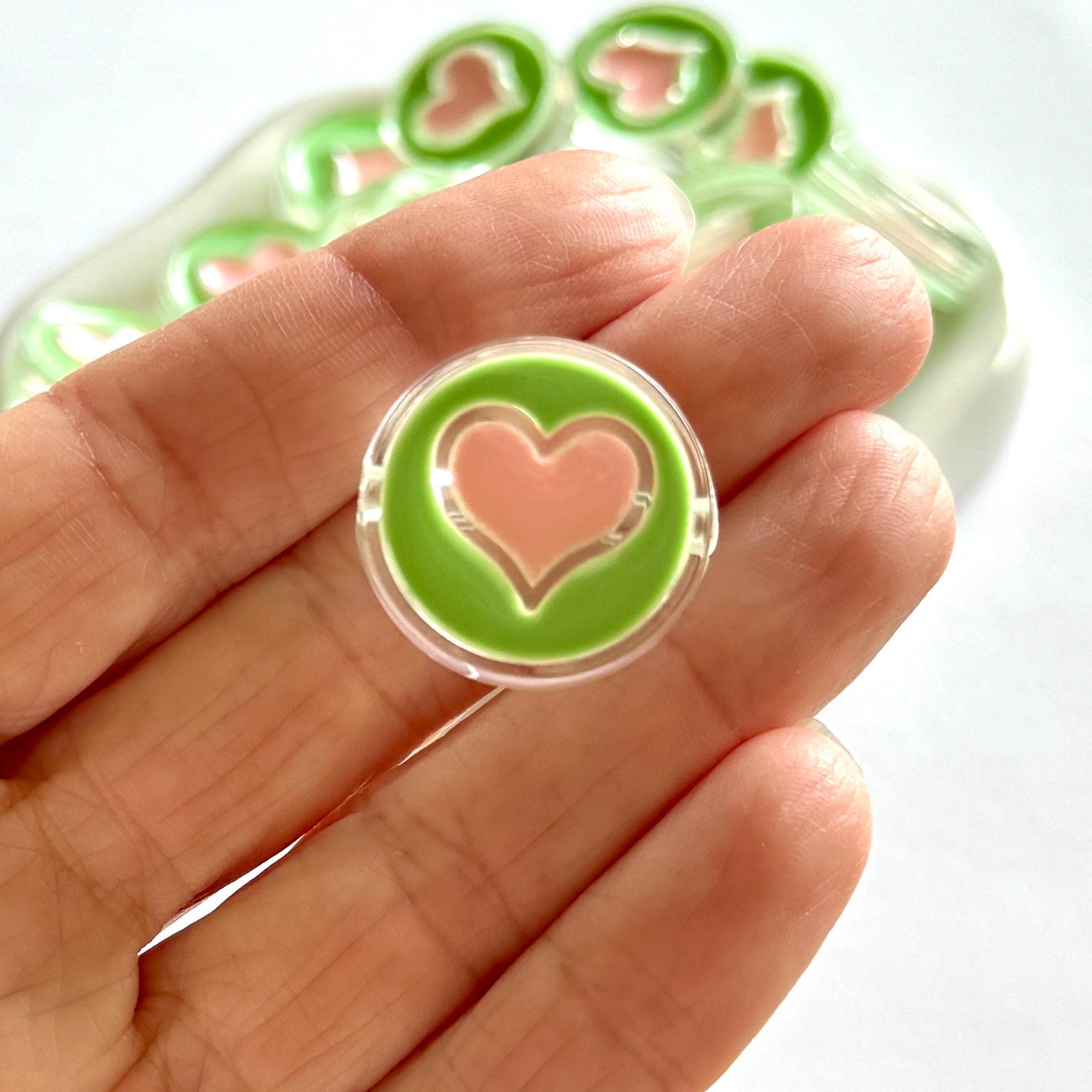 Chunky Acrylic Enamel Heart Bead: Glossy Disc Charm, 23x9mm